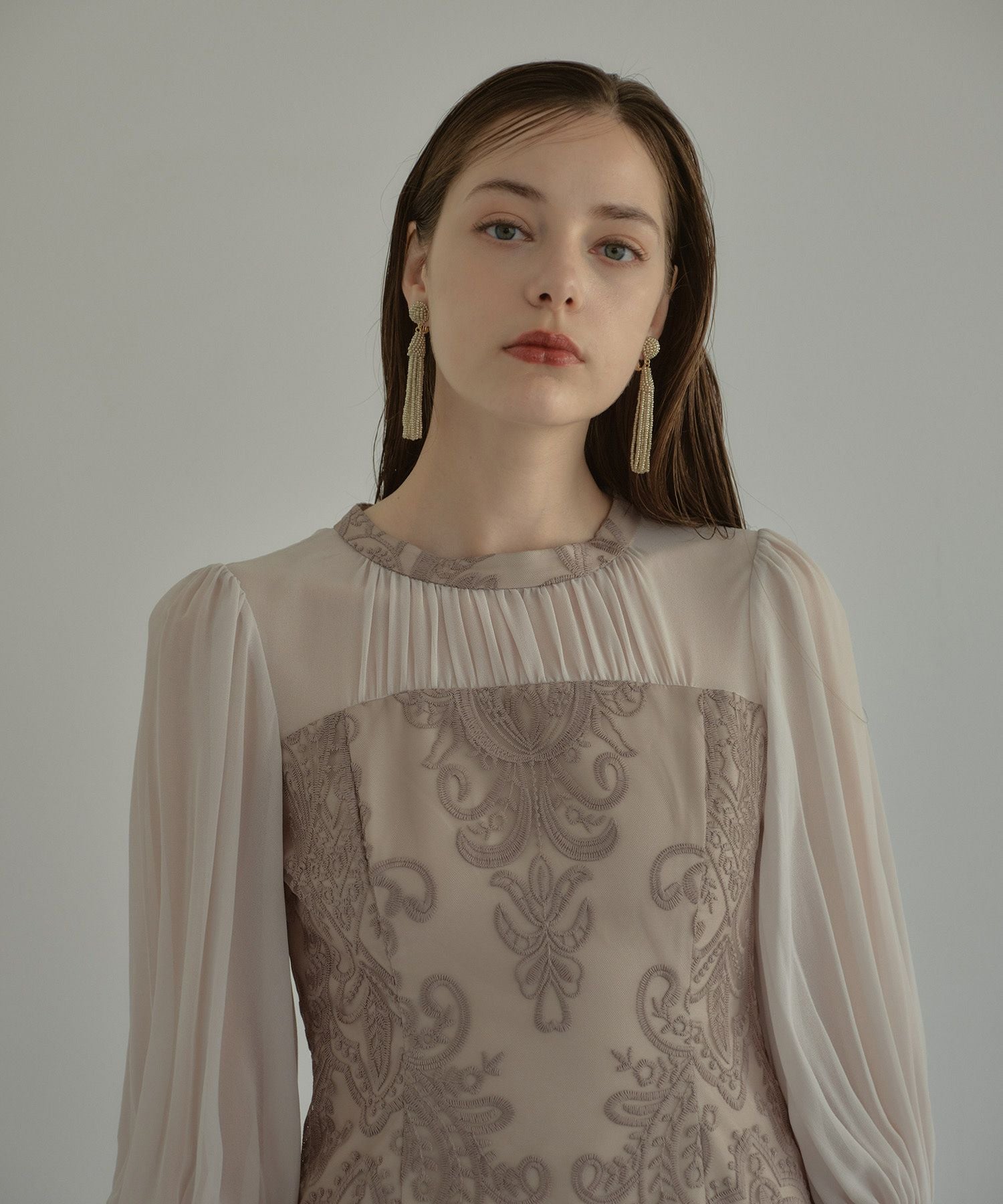 アンドレスド ダマスクギャザードレス 結婚式 お呼ばれ ドレス