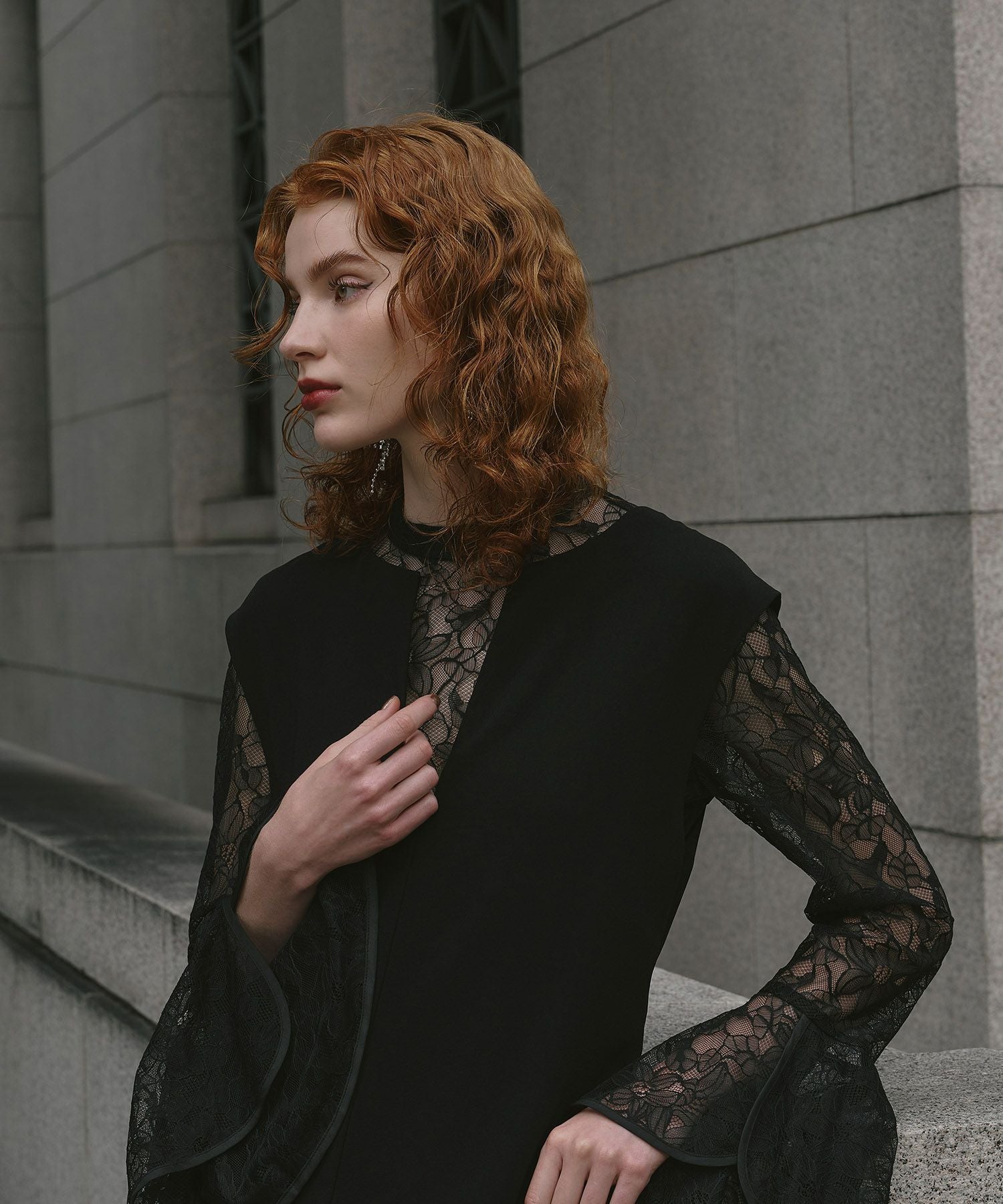 bell sleeve slit dress | ANDRESD