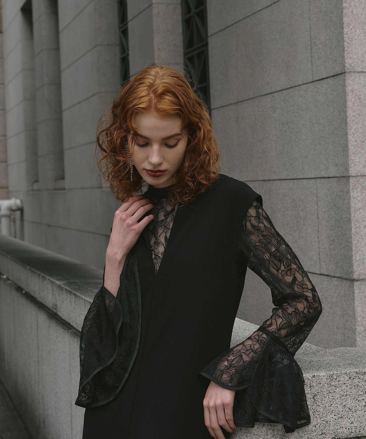 bell sleeve slit dress | ANDRESD