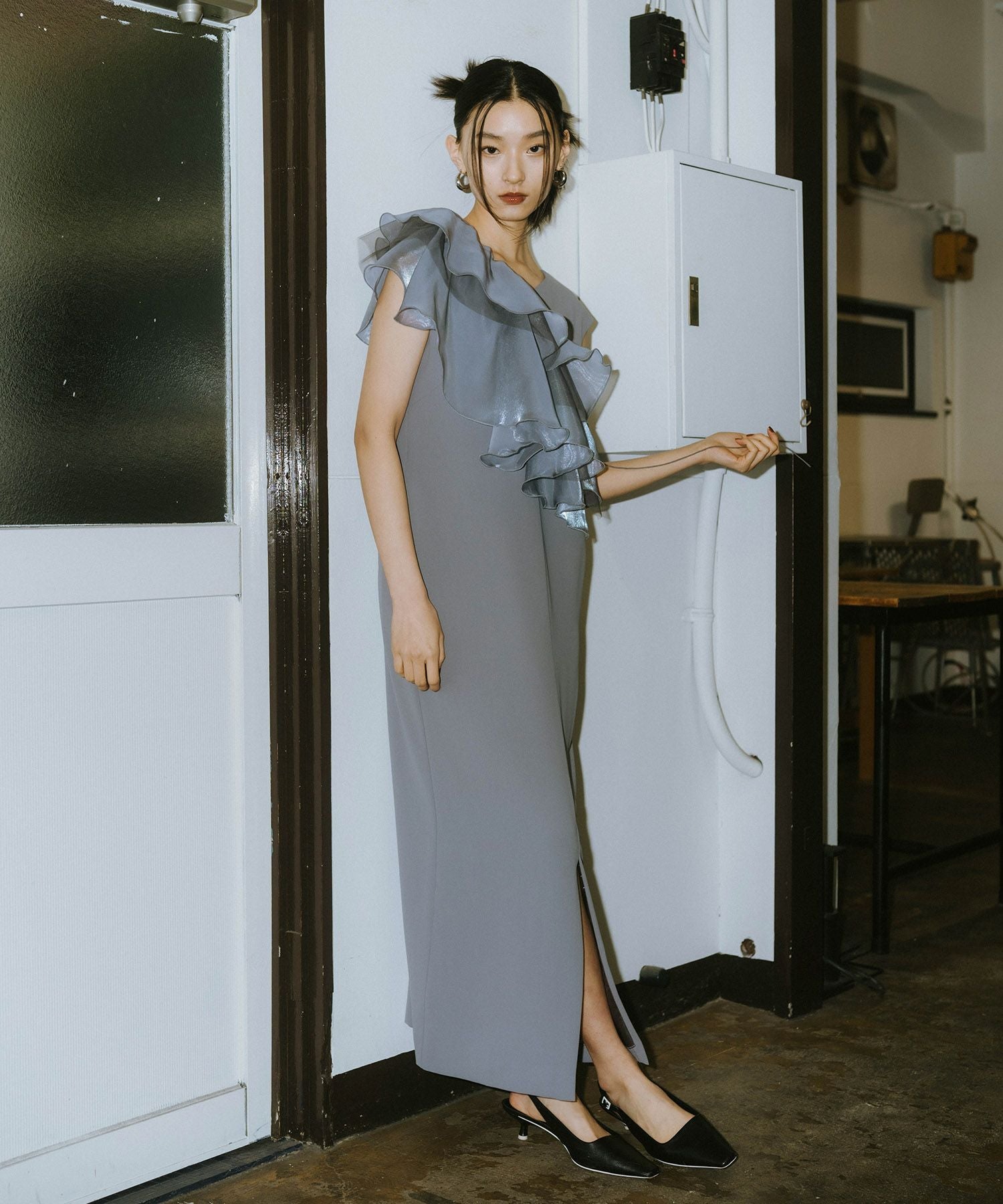 glossy multi ruffle dress | ANDRESD