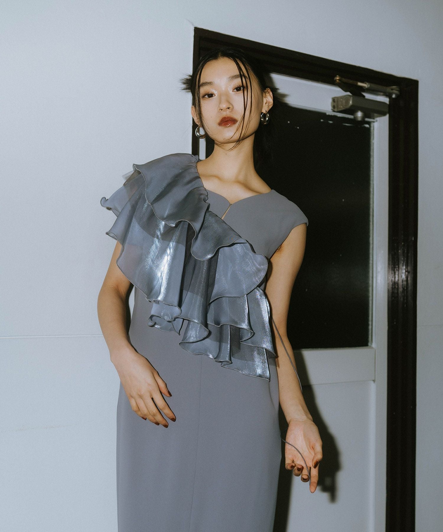 glossy multi ruffle dress | ANDRESD
