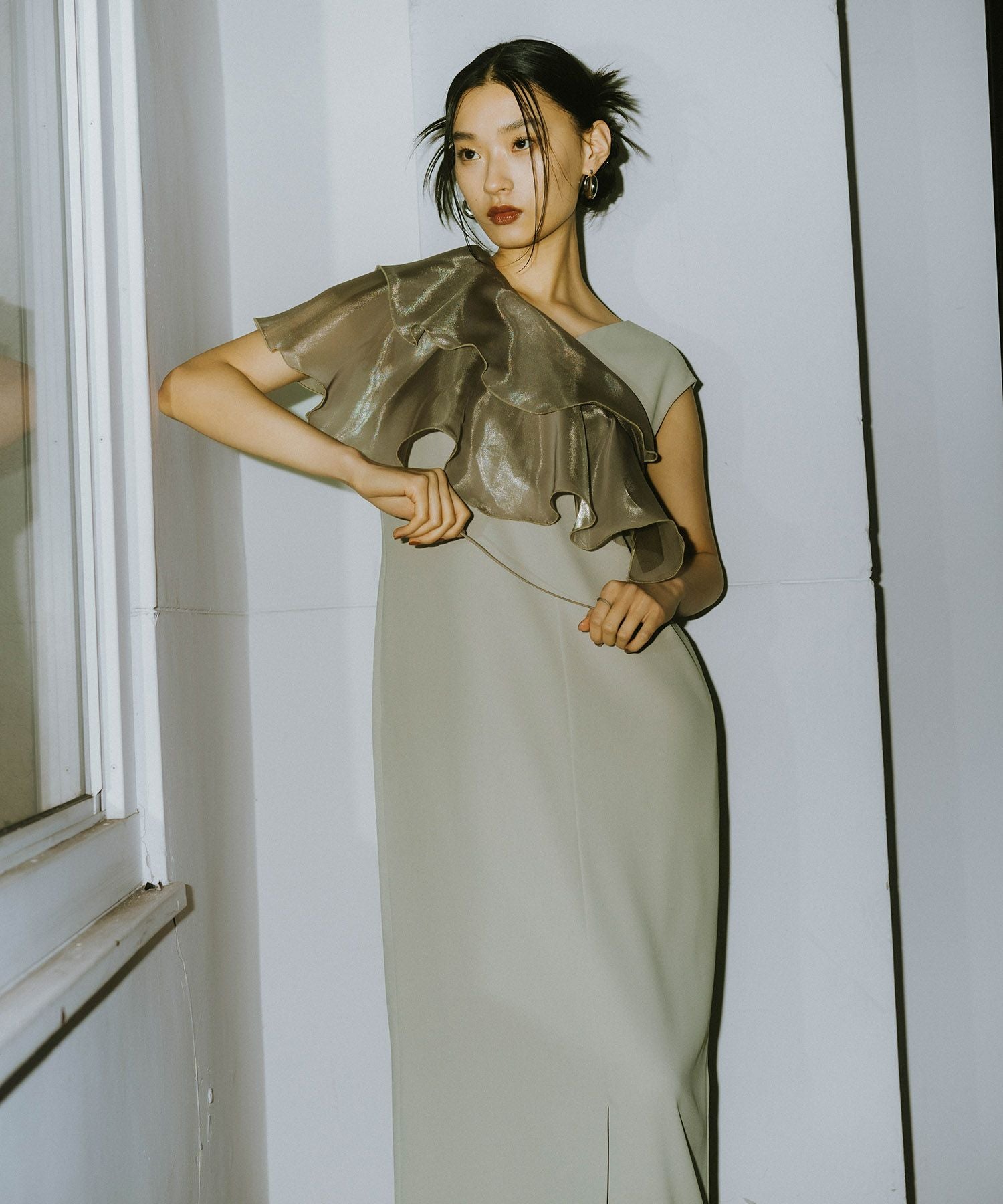 ANDRESD ドレスＬサイズ glossy multi ruffle dress | ANDRESD