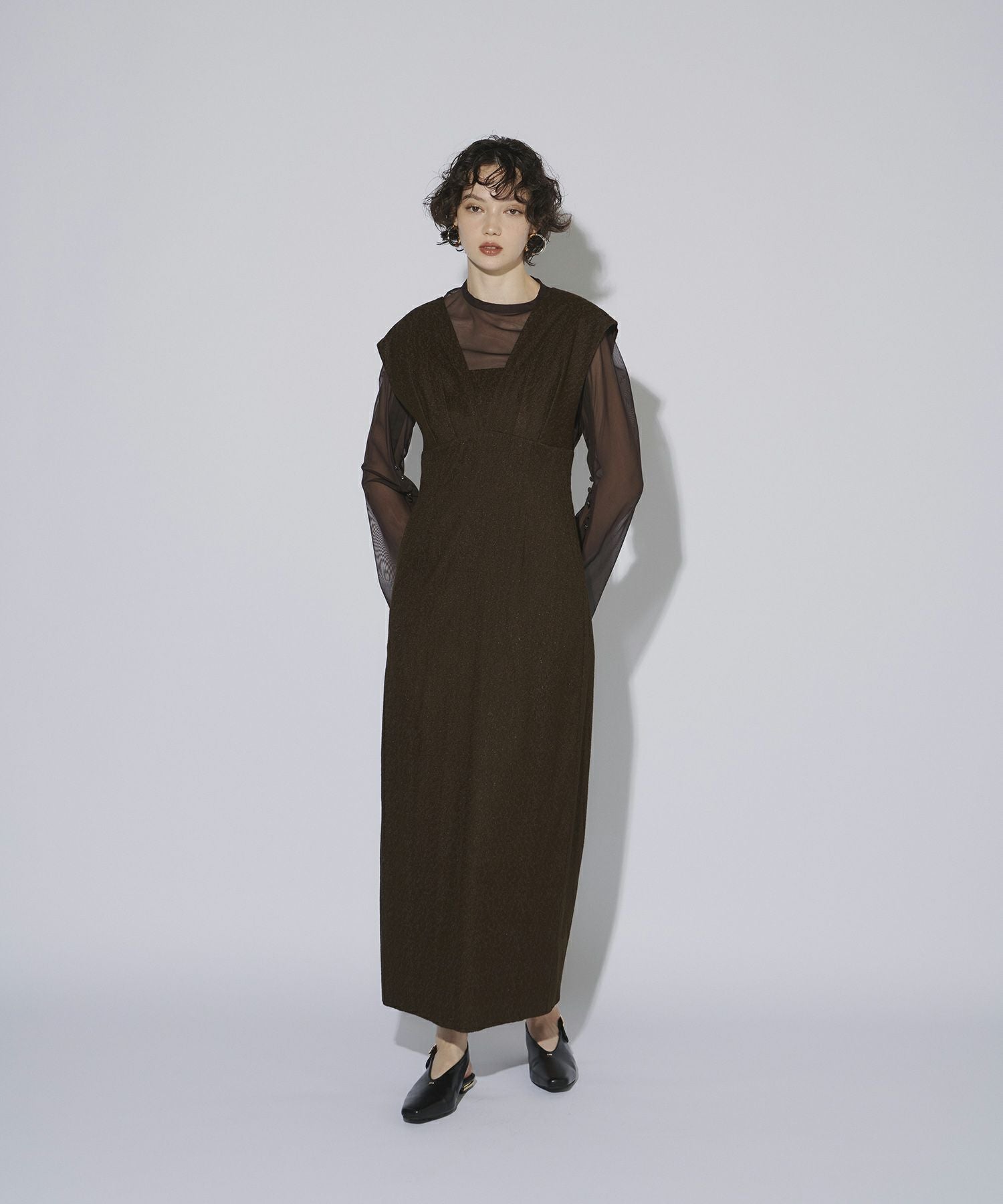 ANDRESD V line jacquard dress カーキ　M V line jacquard dress | ANDRESD