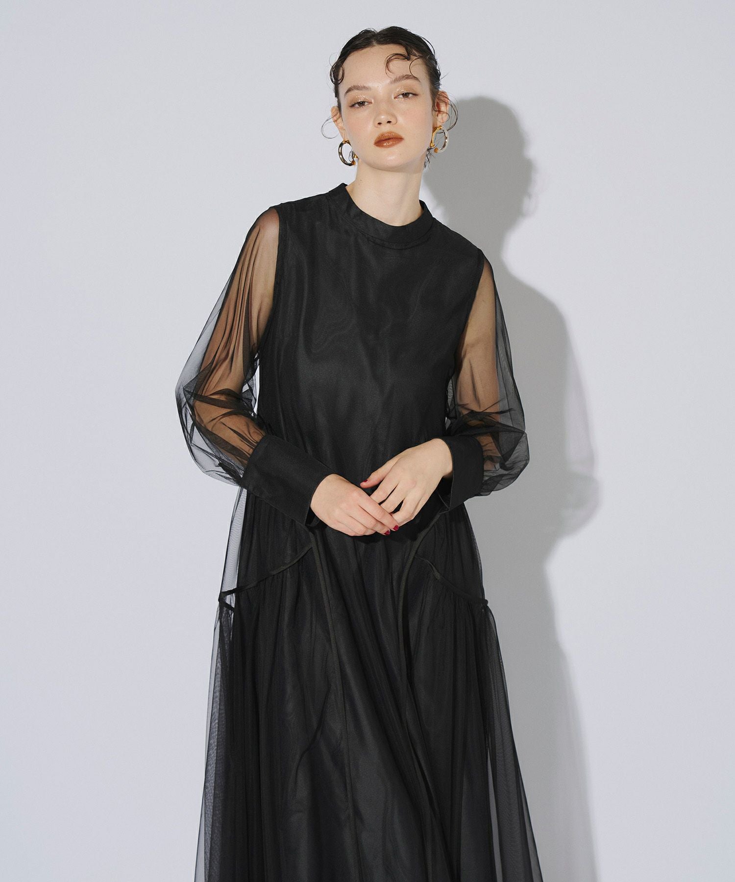 ANDRESD チュールパイピングAラインドレス piping tulle dress | ANDRESD