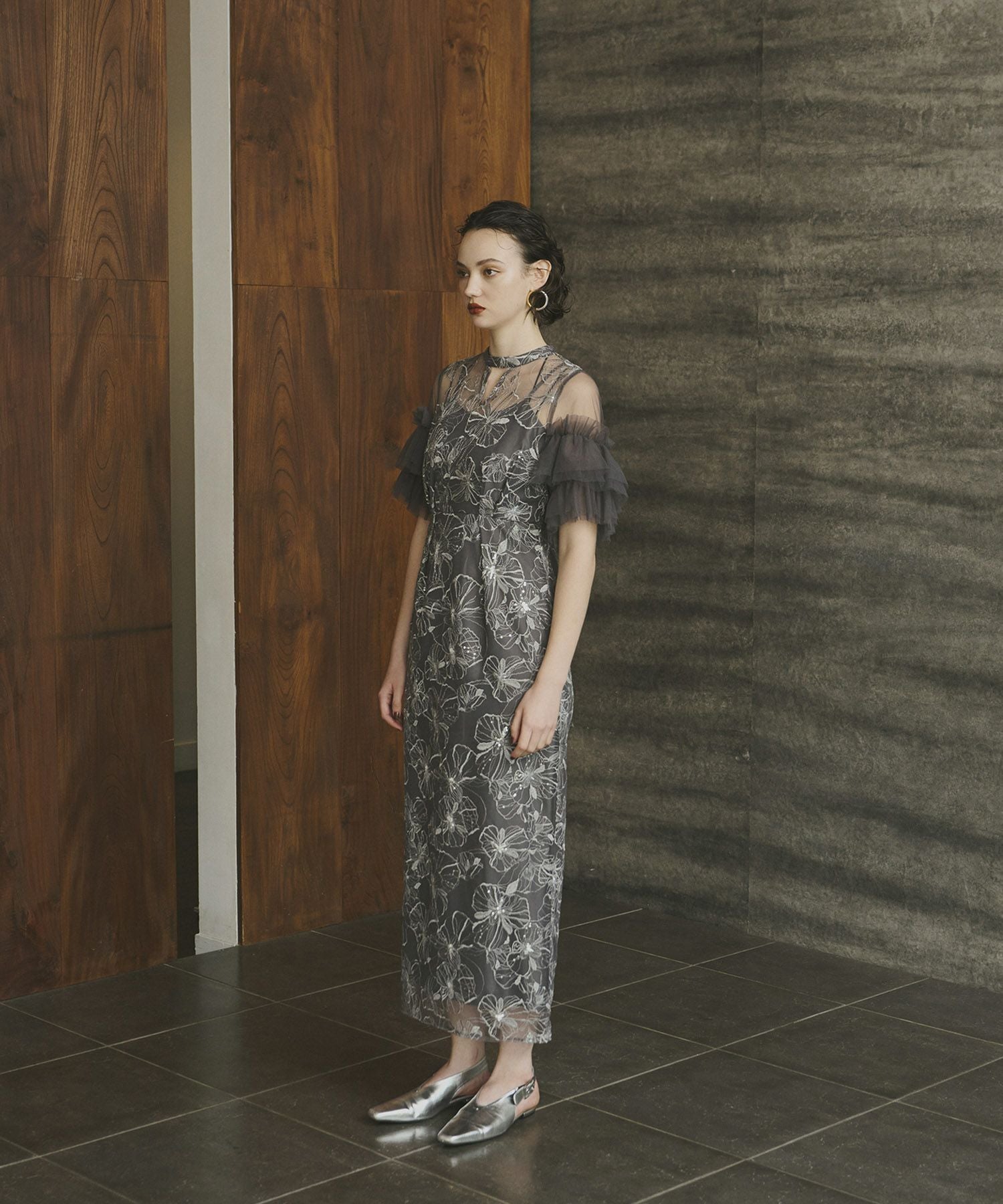 key neck embroidery dress | ANDRESD