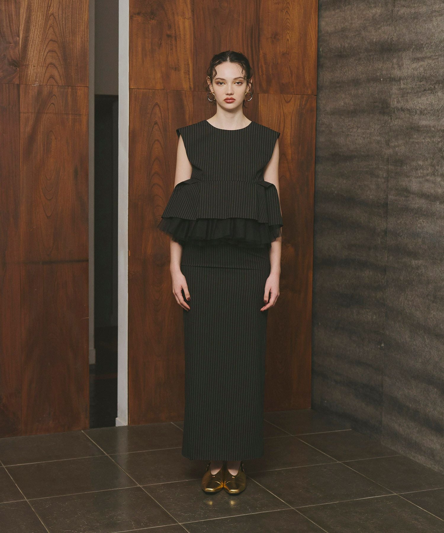 pinstripe peplum setup dress | ANDRESD