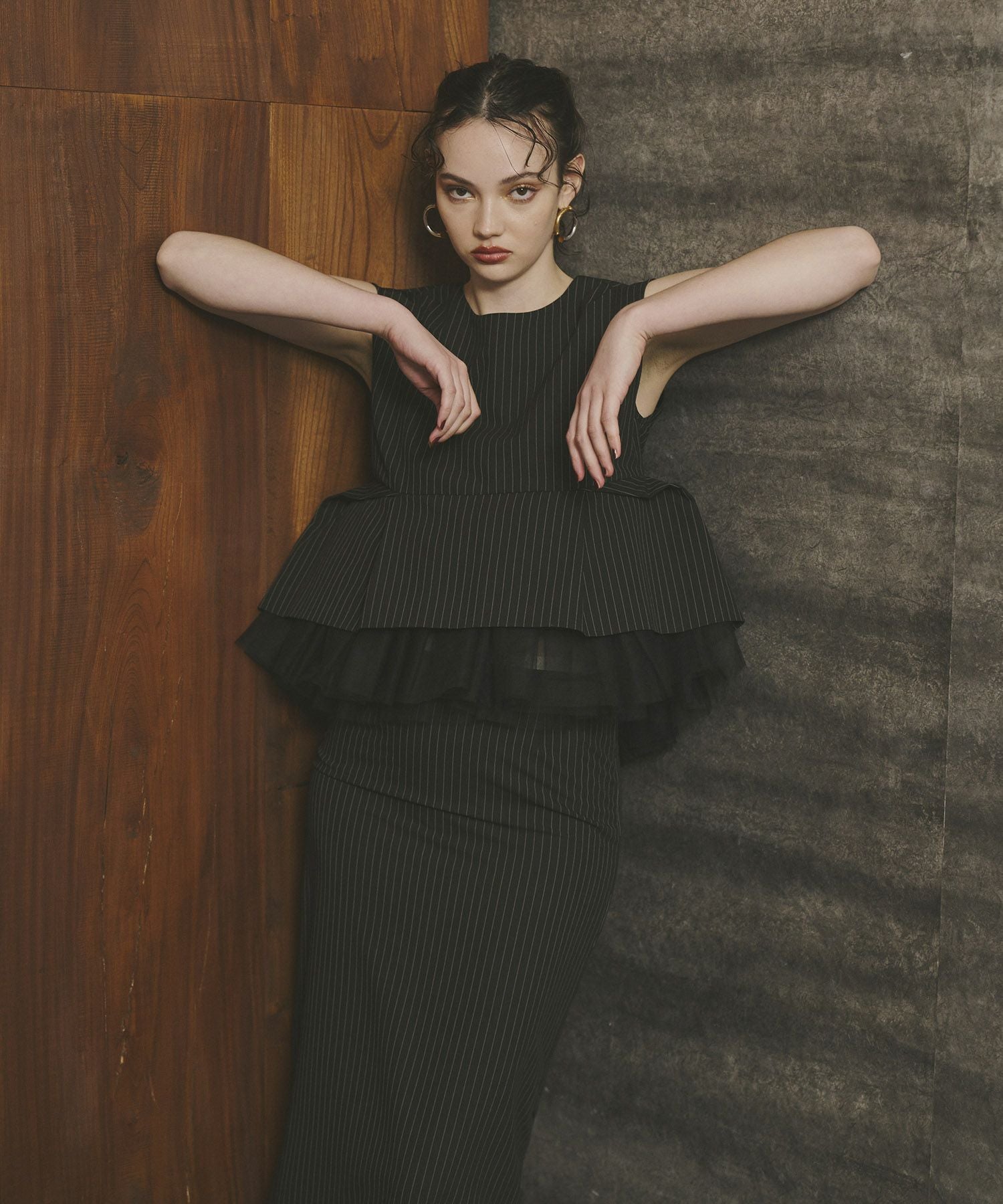 pinstripe peplum setup dress | ANDRESD