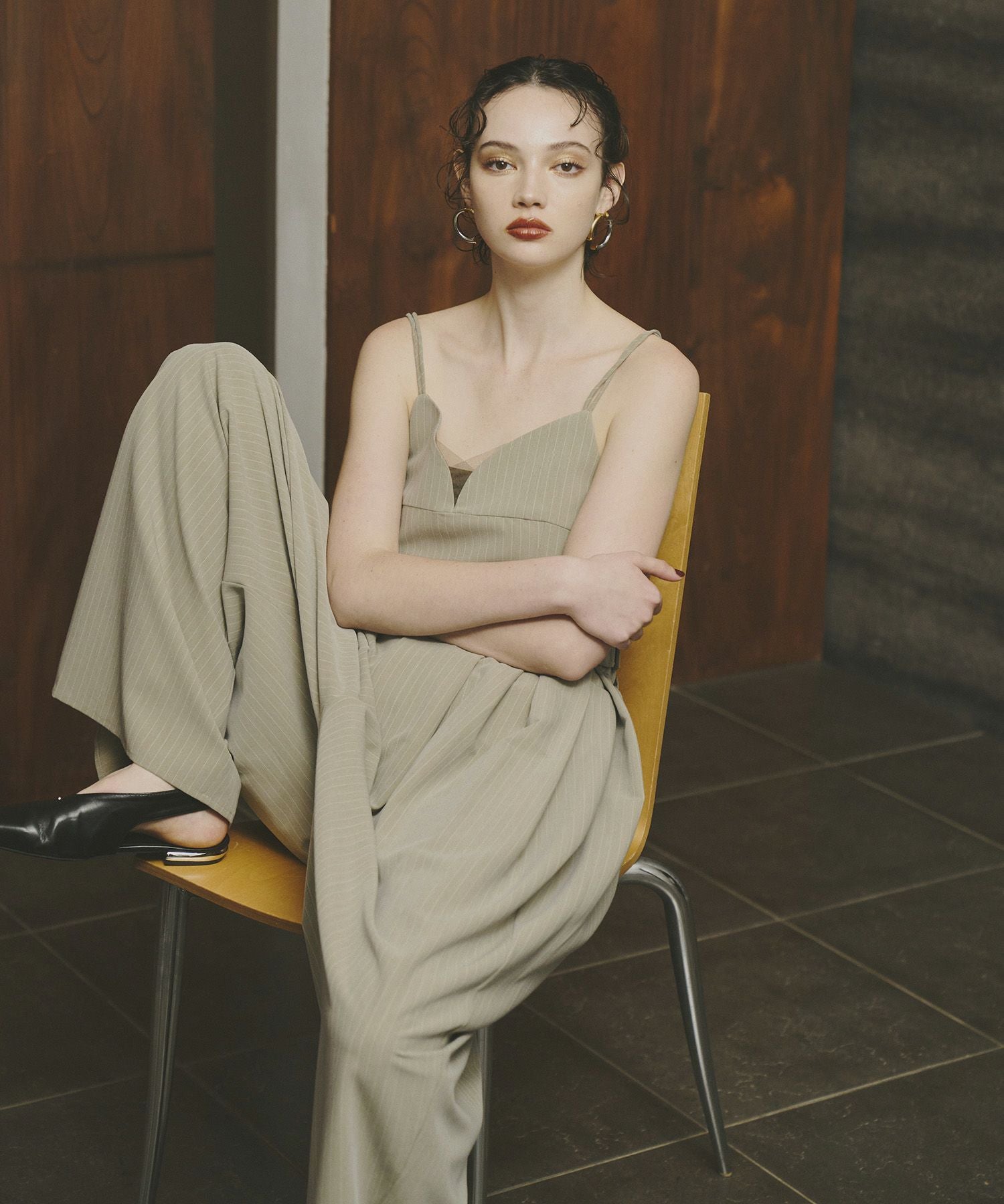 pinstripe bustier wide pants dress | ANDRESD