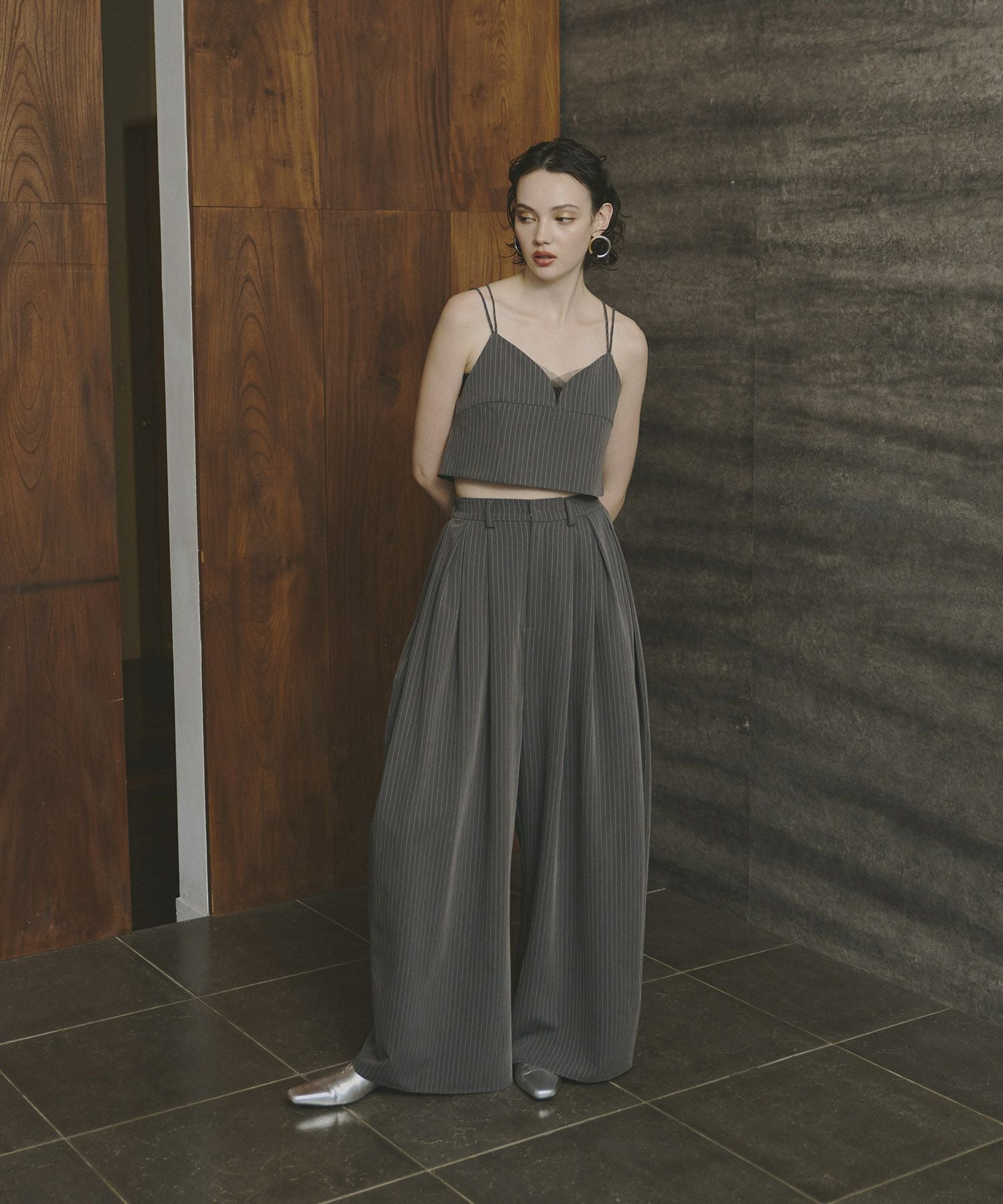 pinstripe bustier wide pants dress | ANDRESD