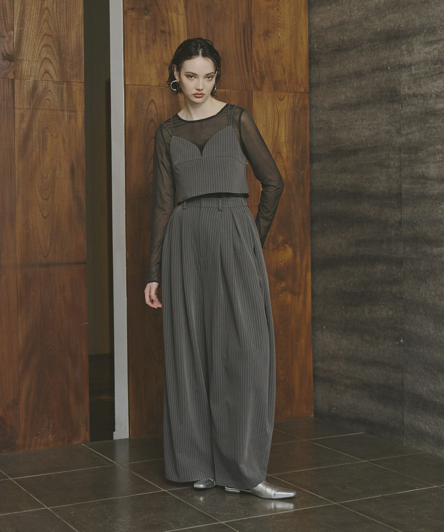 pinstripe bustier wide pants dress | ANDRESD