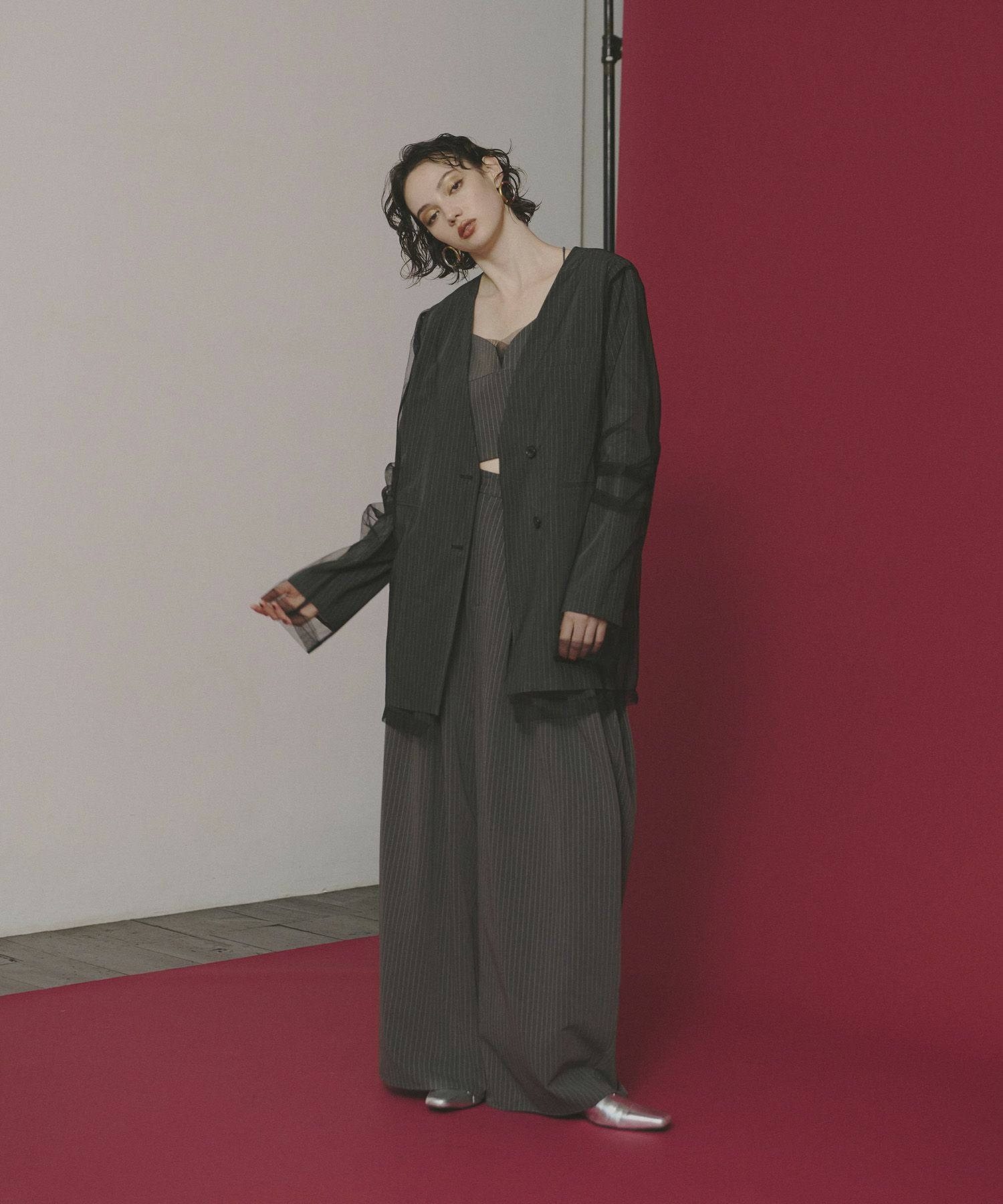 pinstripe bustier wide pants dress | ANDRESD