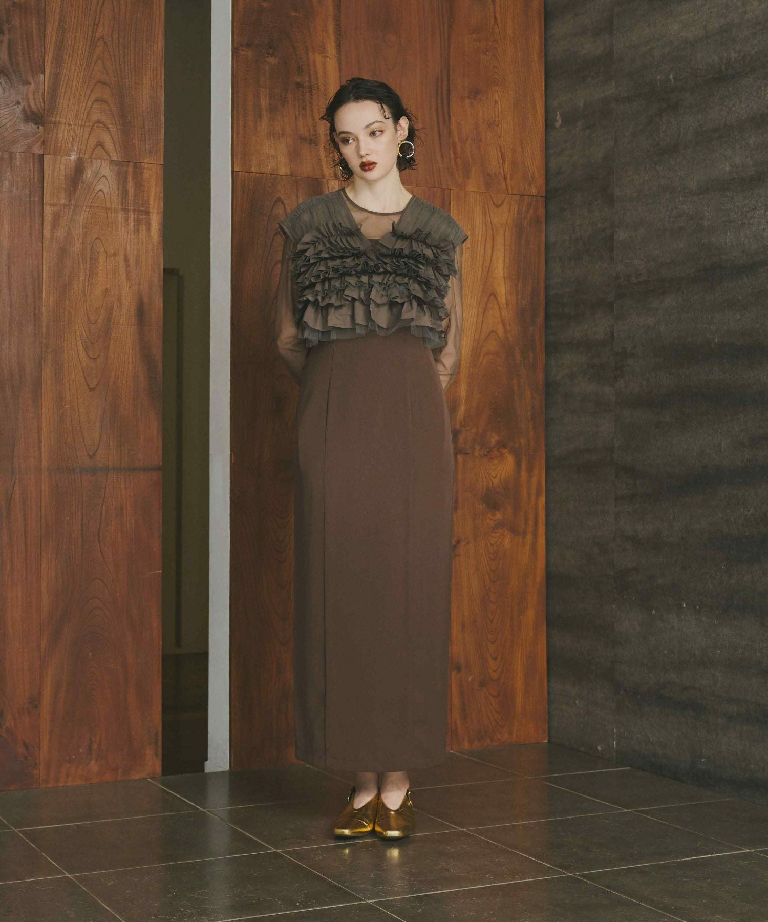 【クリーニング済】【ANDRESD】Mサイズ　タフタチュールベストセットドレス セール】タフタチュールベストセットドレス / taffeta tulle vest set