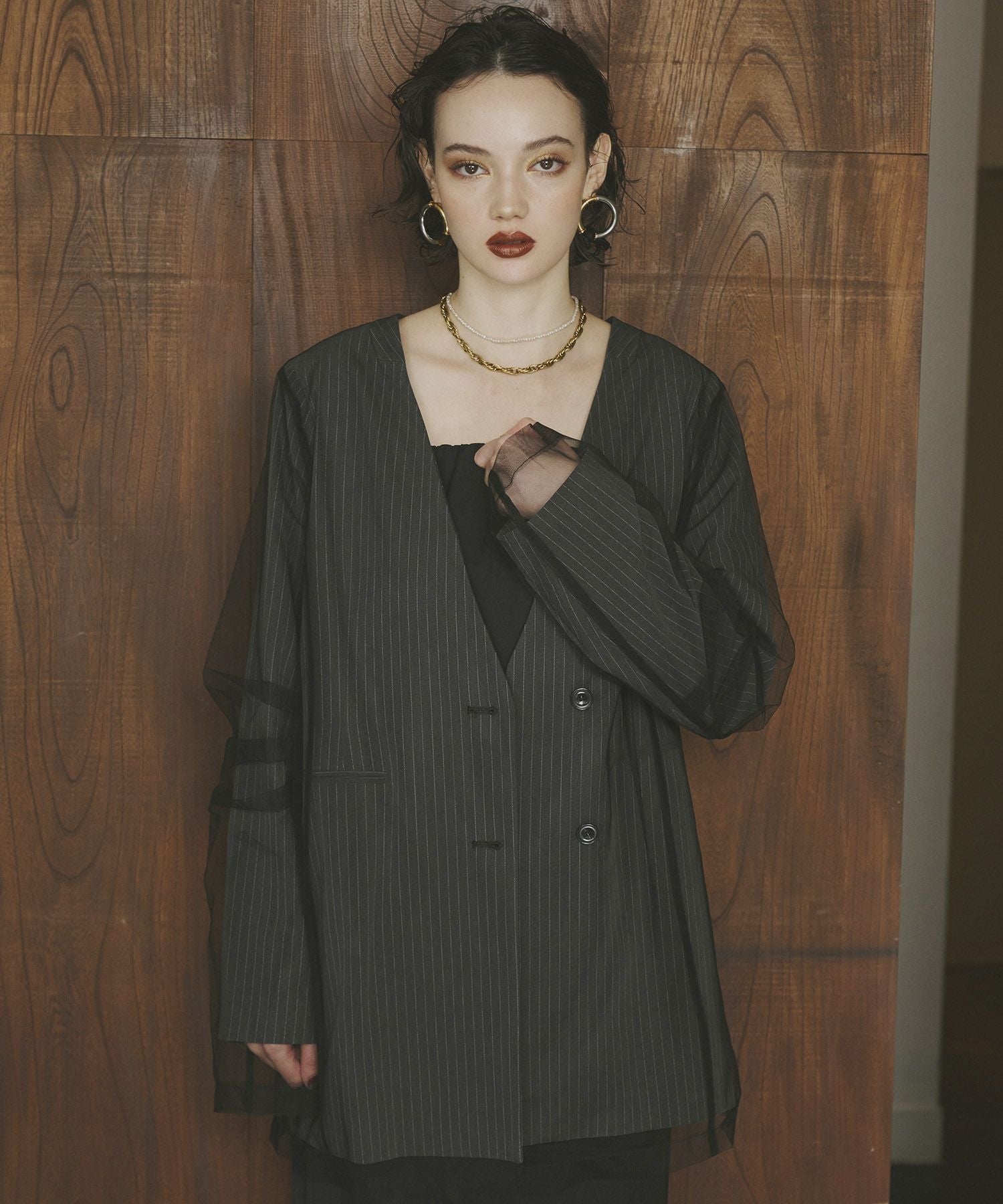 stripe layered tulle jacket | ANDRESD