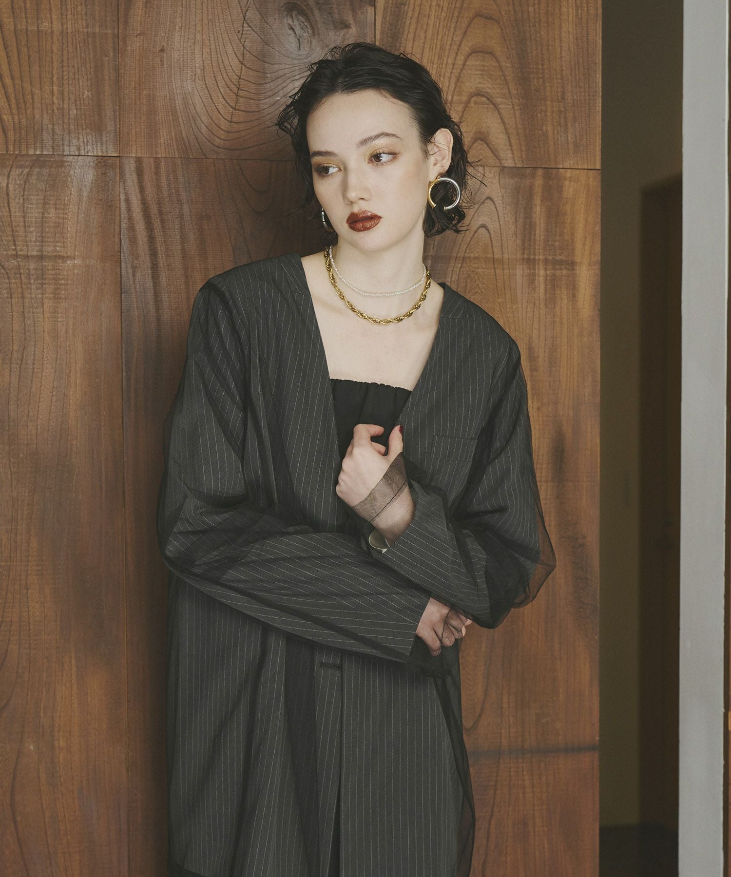 ジャケット・アウター ANDRESD stripe layered tulle jacket stripe layered tulle jacket | ANDRESD