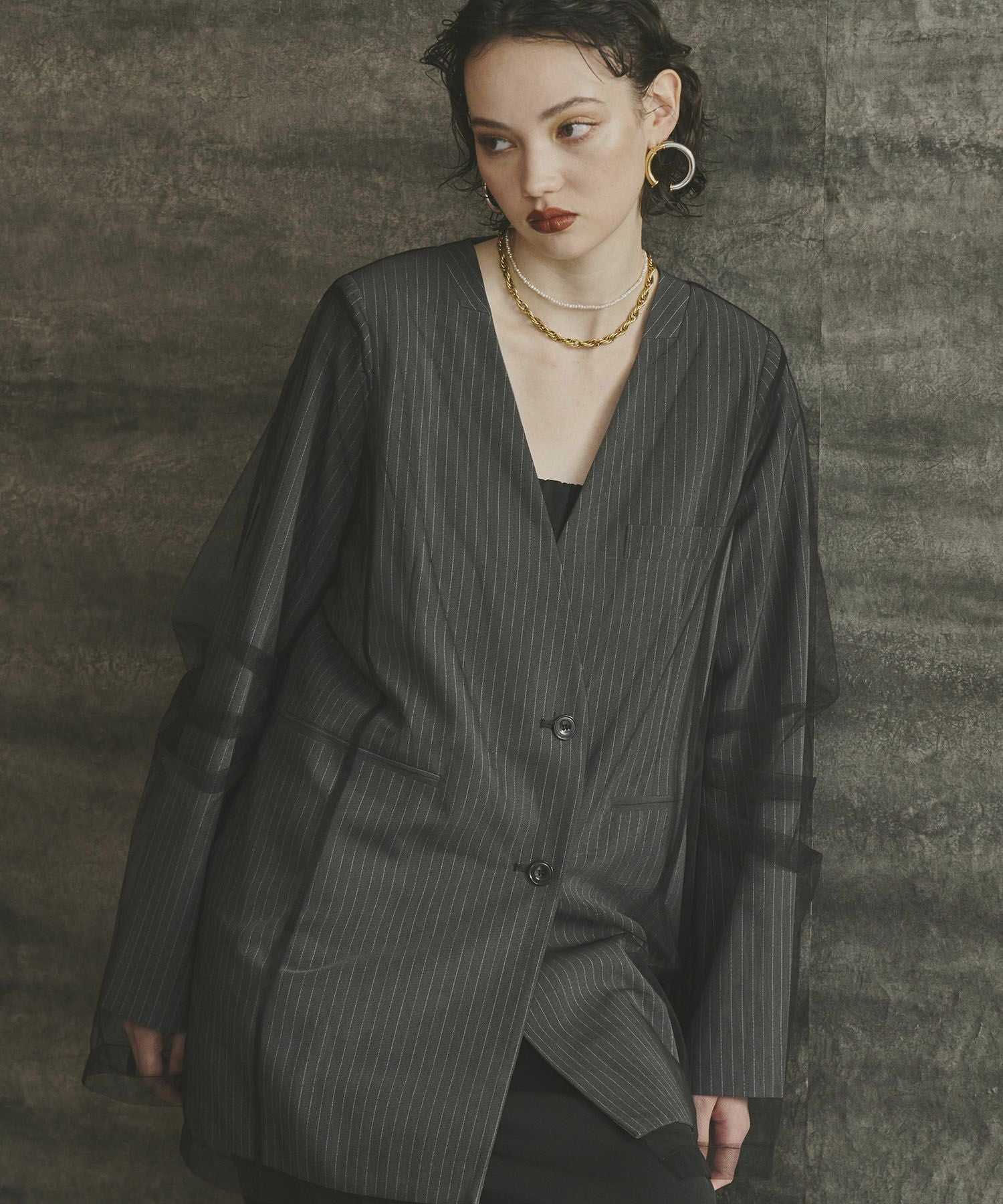 stripe layered tulle jacket | ANDRESD