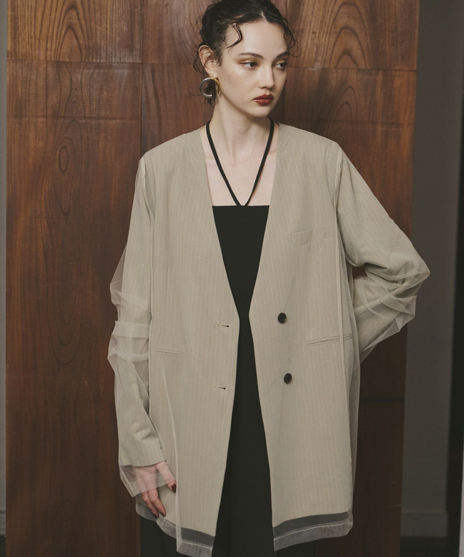 ANDRESD ベージュ　boxy layered tulle jacket boxy layered tulle jacket | ANDRESD