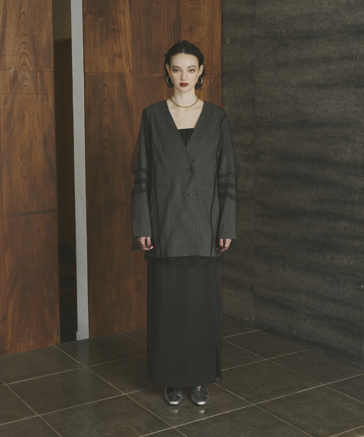 新品ANDRESD stripelayeredtulle jacket Mサイズ stripe layered tulle jacket | ANDRESD