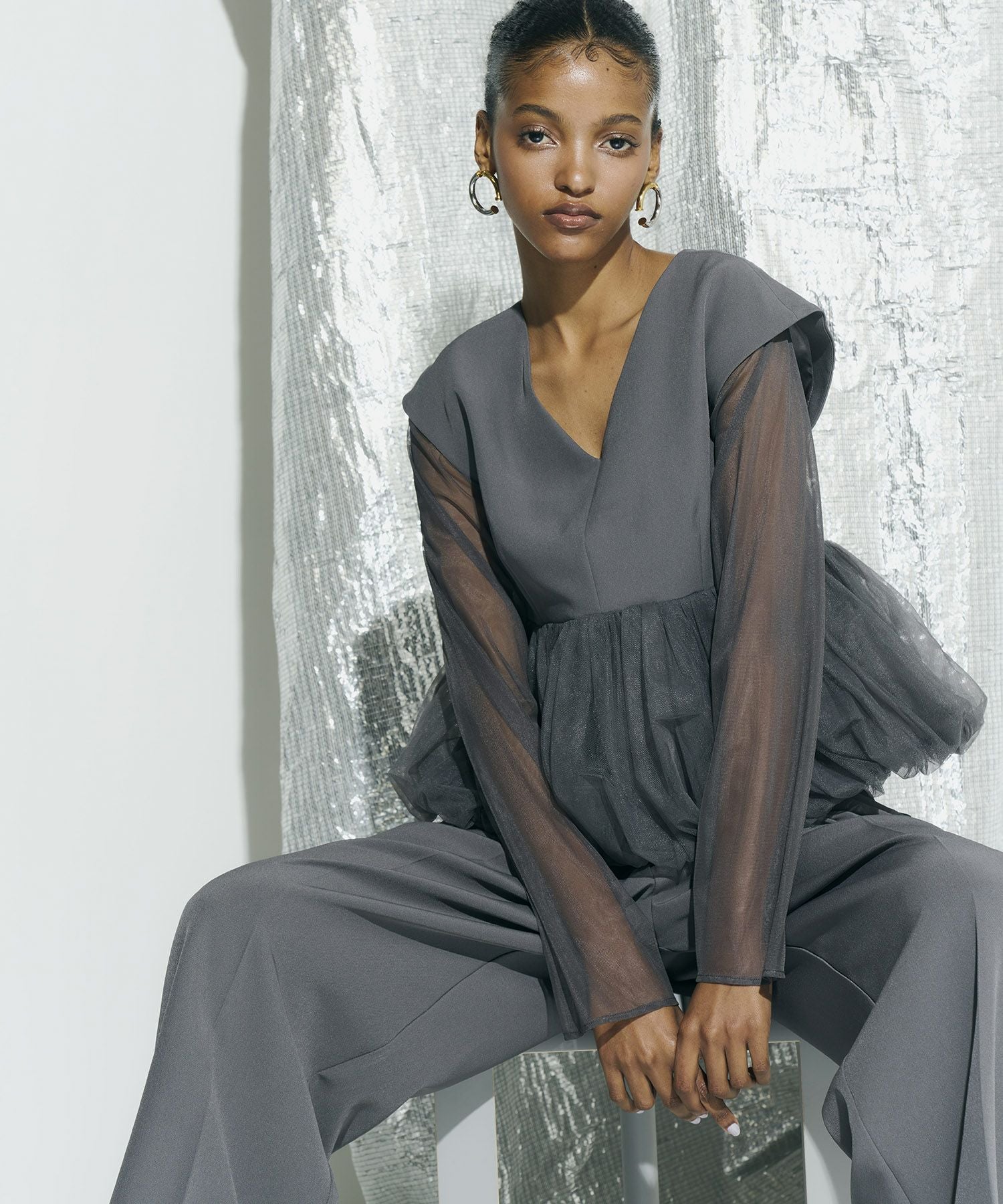 peplum tulle set up pants dress | ANDRESD