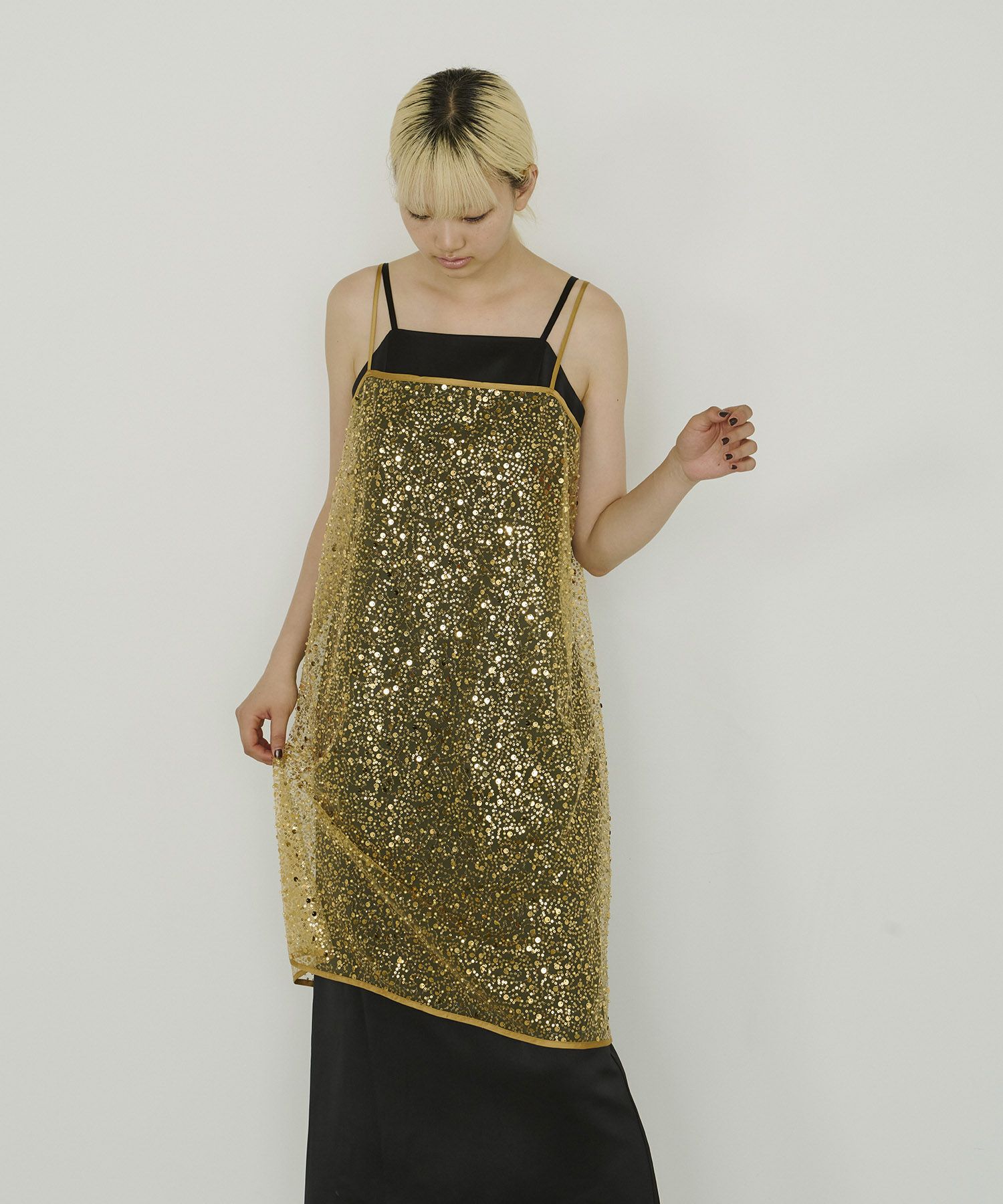 【新品未使用】ANDRESD アンドレスド　GOLD×BLACKドレス Sサイズ satin minimal dress | ANDRESD
