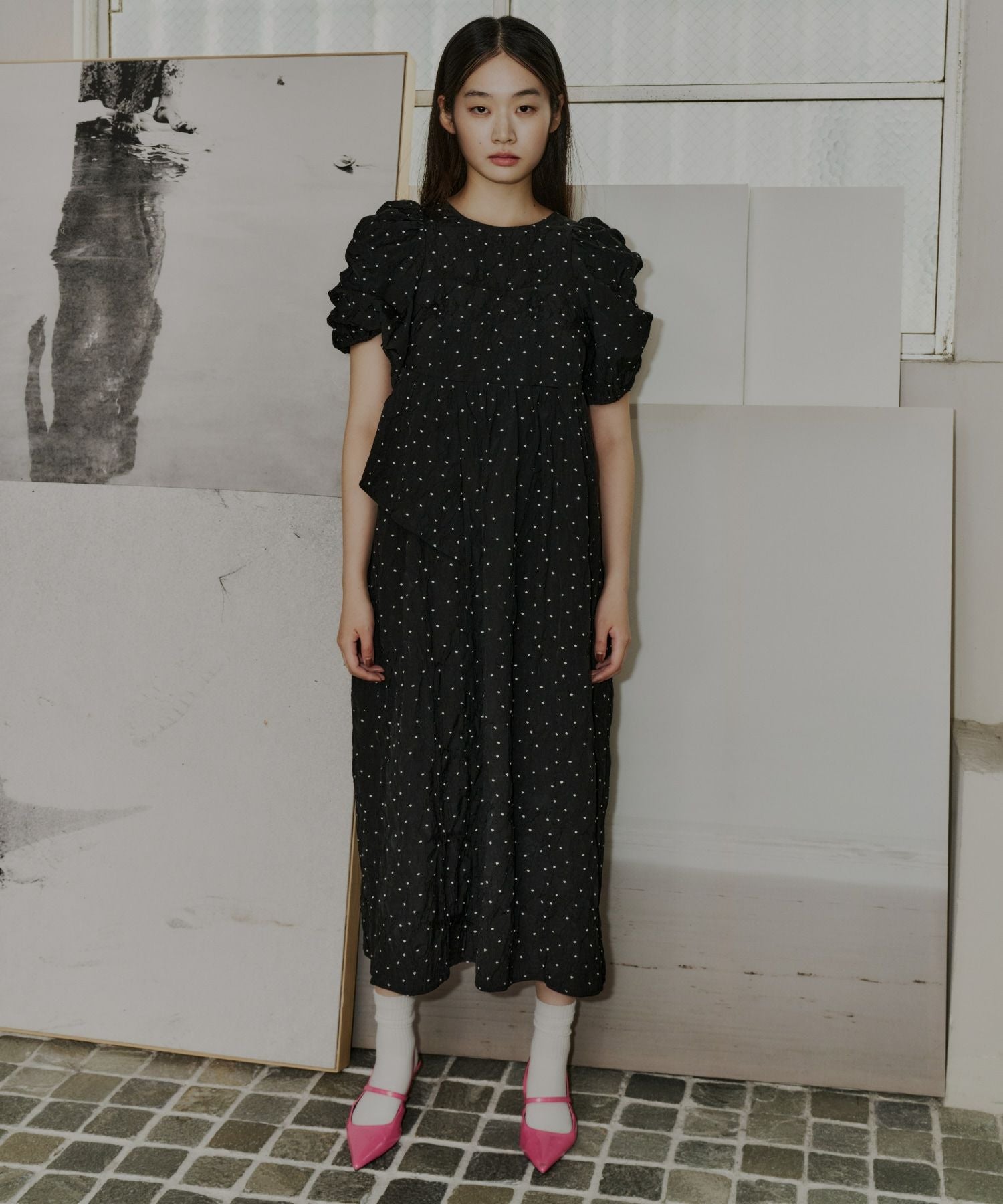 bubble sleeve jacquard dress | ANDRESD