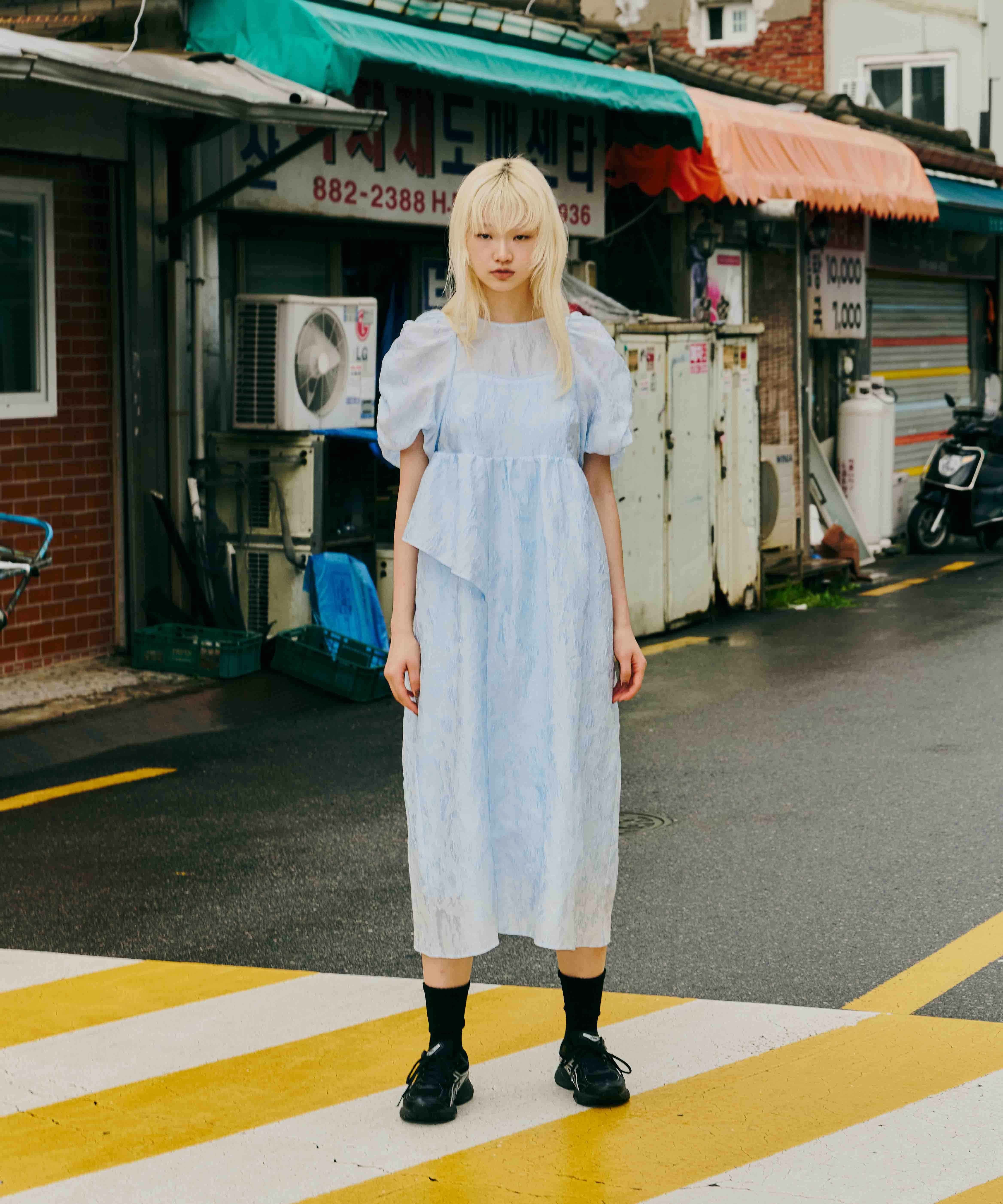 bubble sleeve jacquard dress | ANDRESD