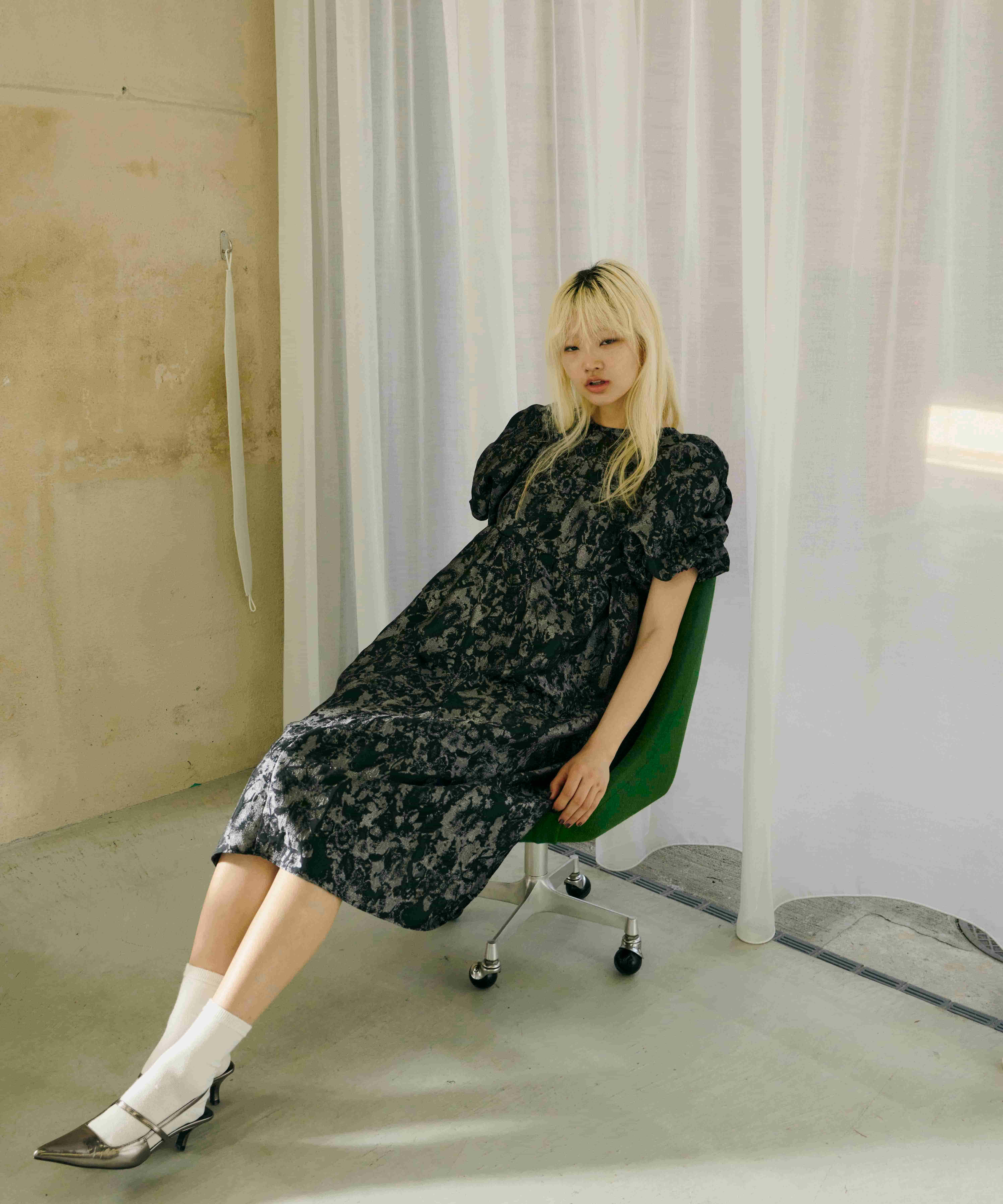 bubble sleeve jacquard dress | ANDRESD