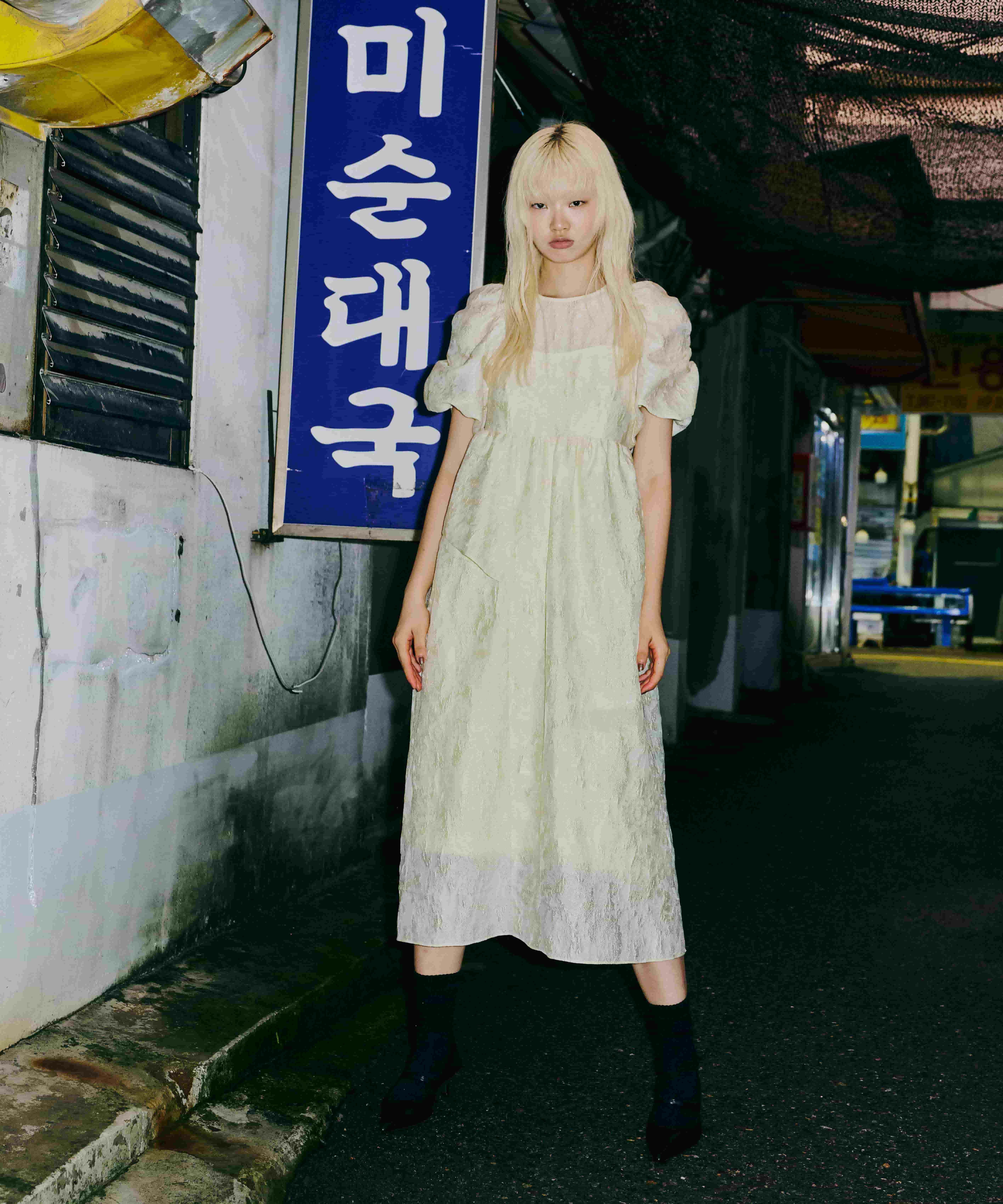 bubble sleeve jacquard dress | ANDRESD
