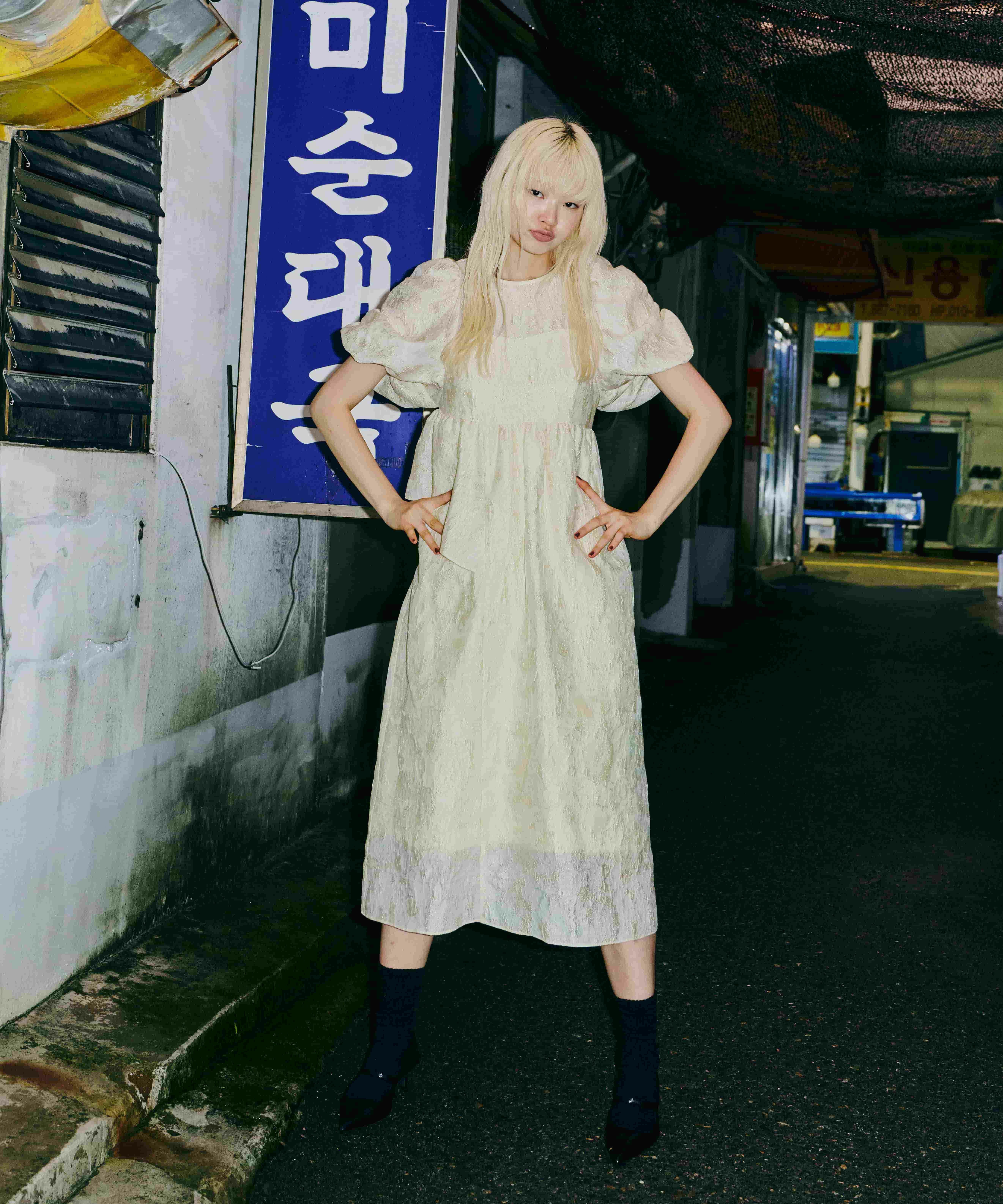 bubble sleeve jacquard dress | ANDRESD