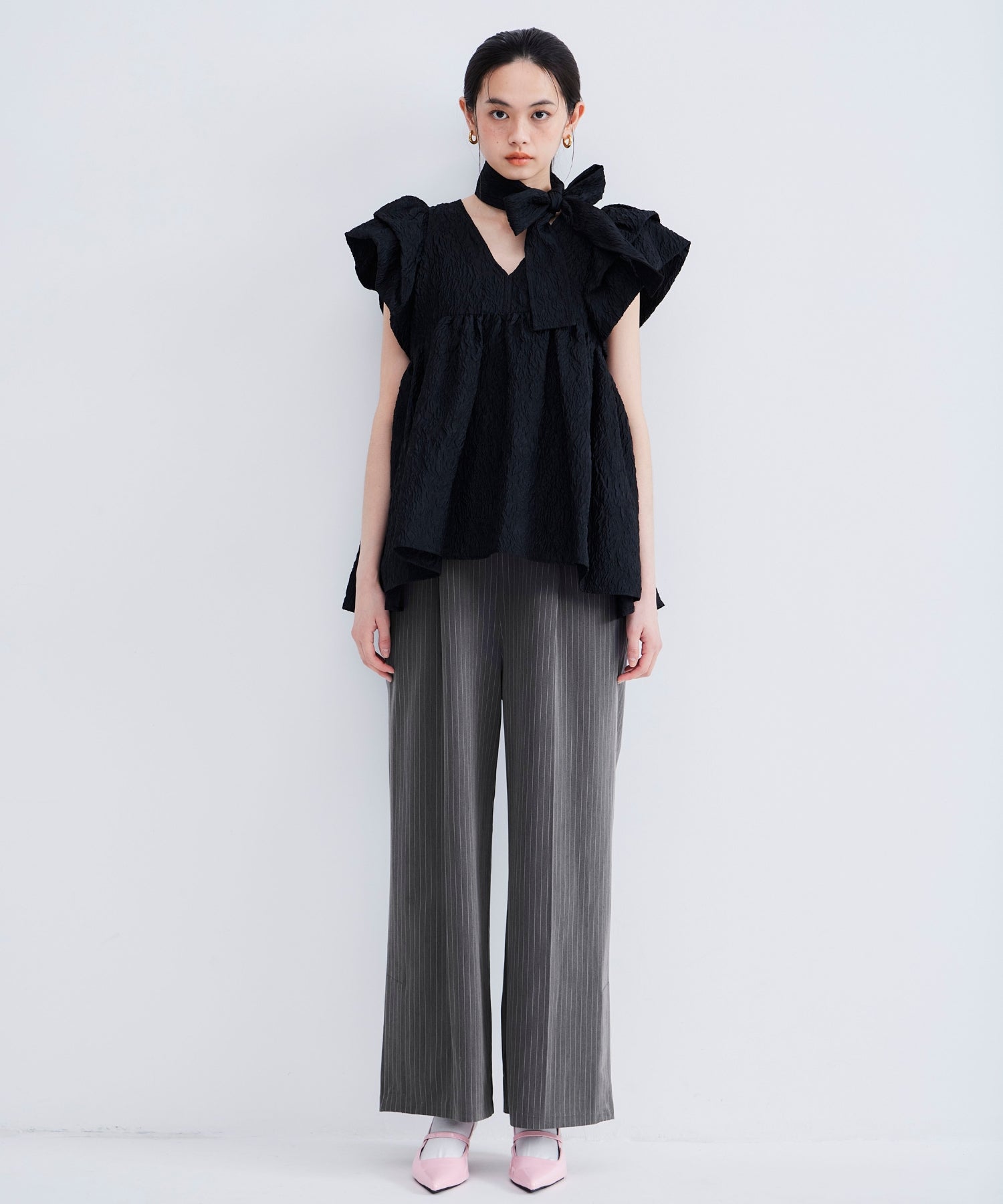 sheer jacquard peplum tops | ANDRESD