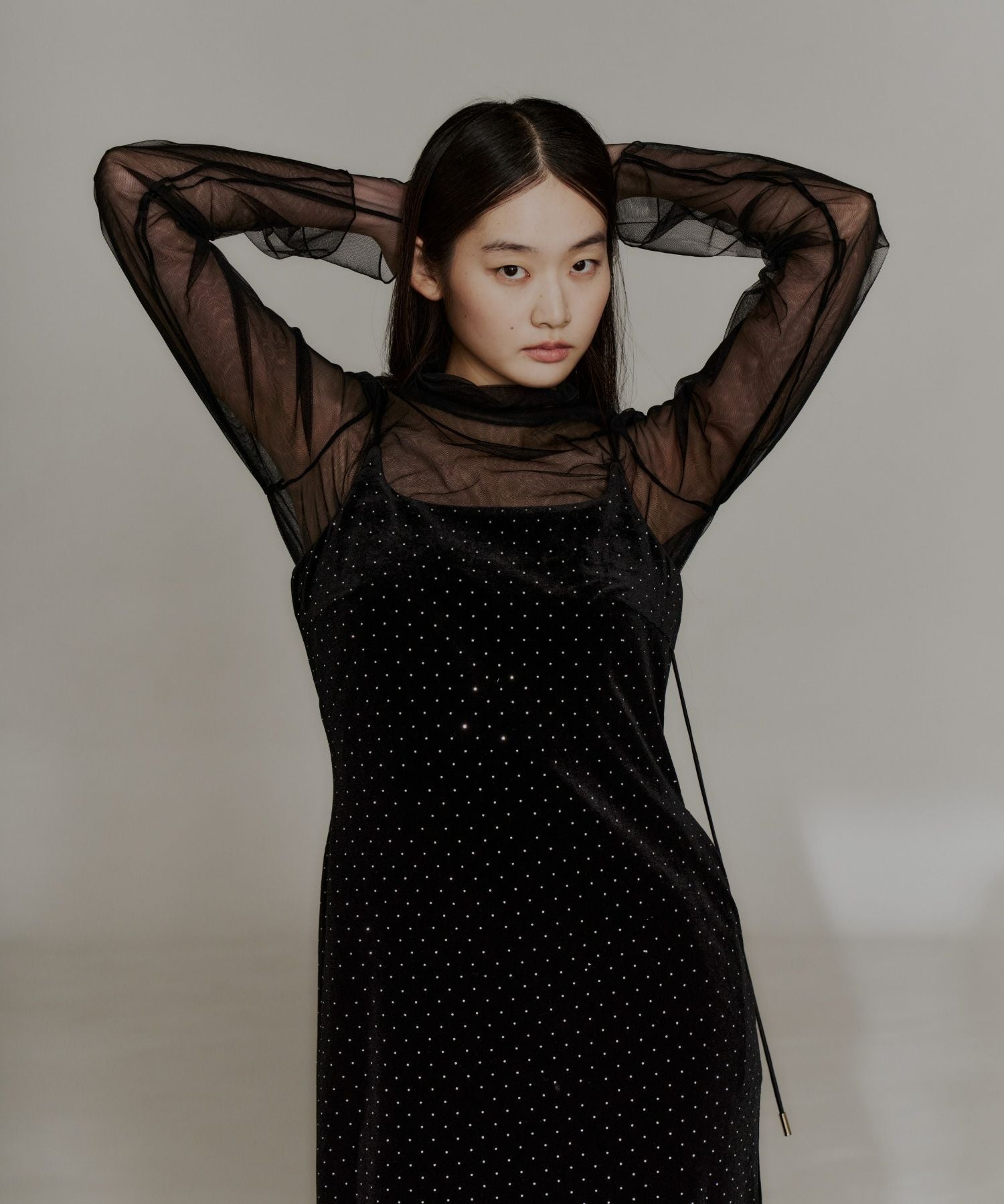 curved square velour dress | ANDRESD