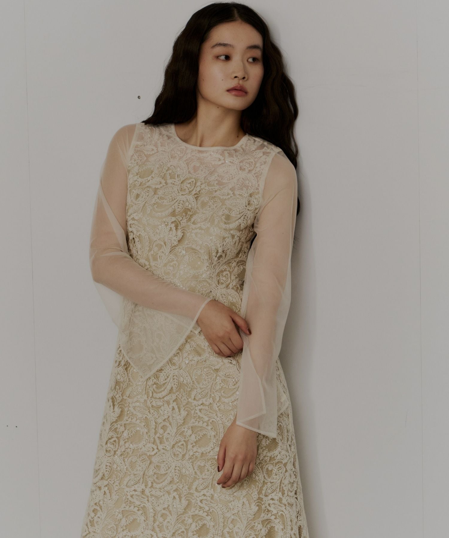 leaf embroidery back design dress | ANDRESD