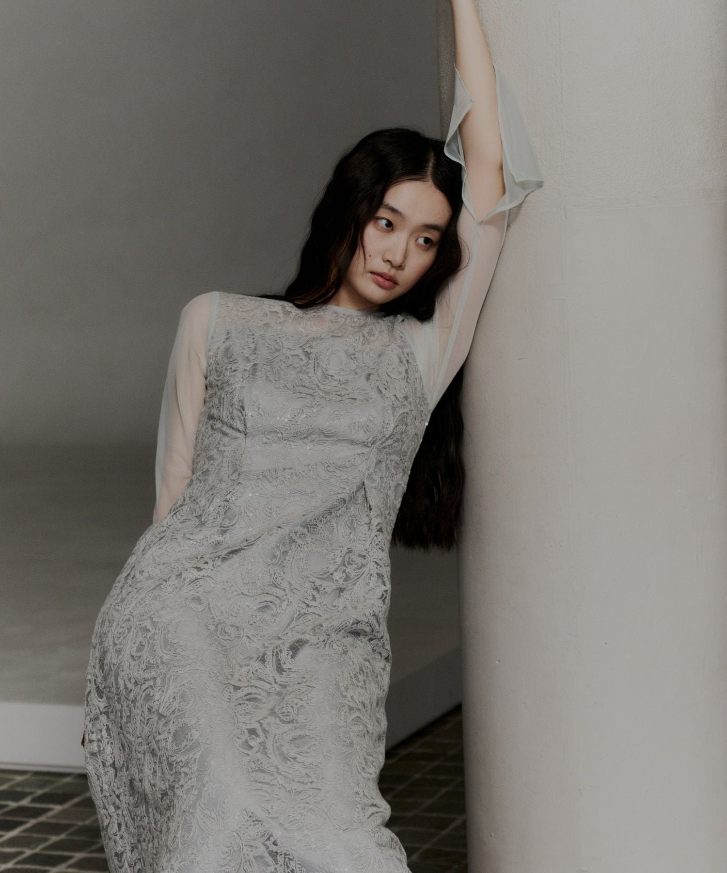 leaf embroidery back design dress | ANDRESD