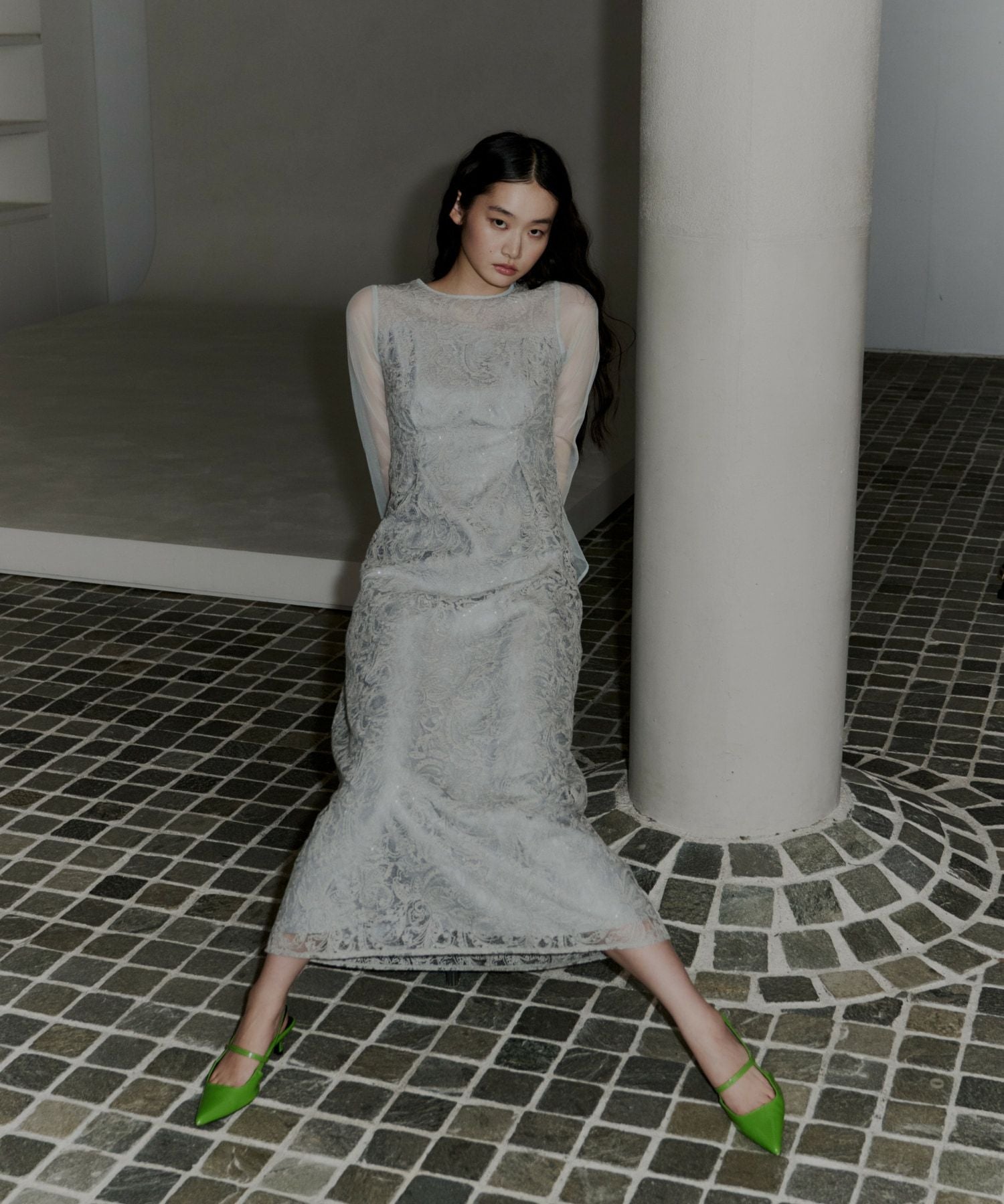 leaf embroidery back design dress | ANDRESD