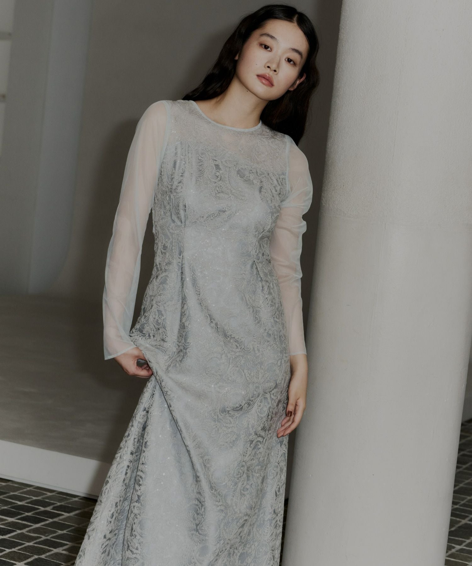 leaf embroidery back design dress | ANDRESD