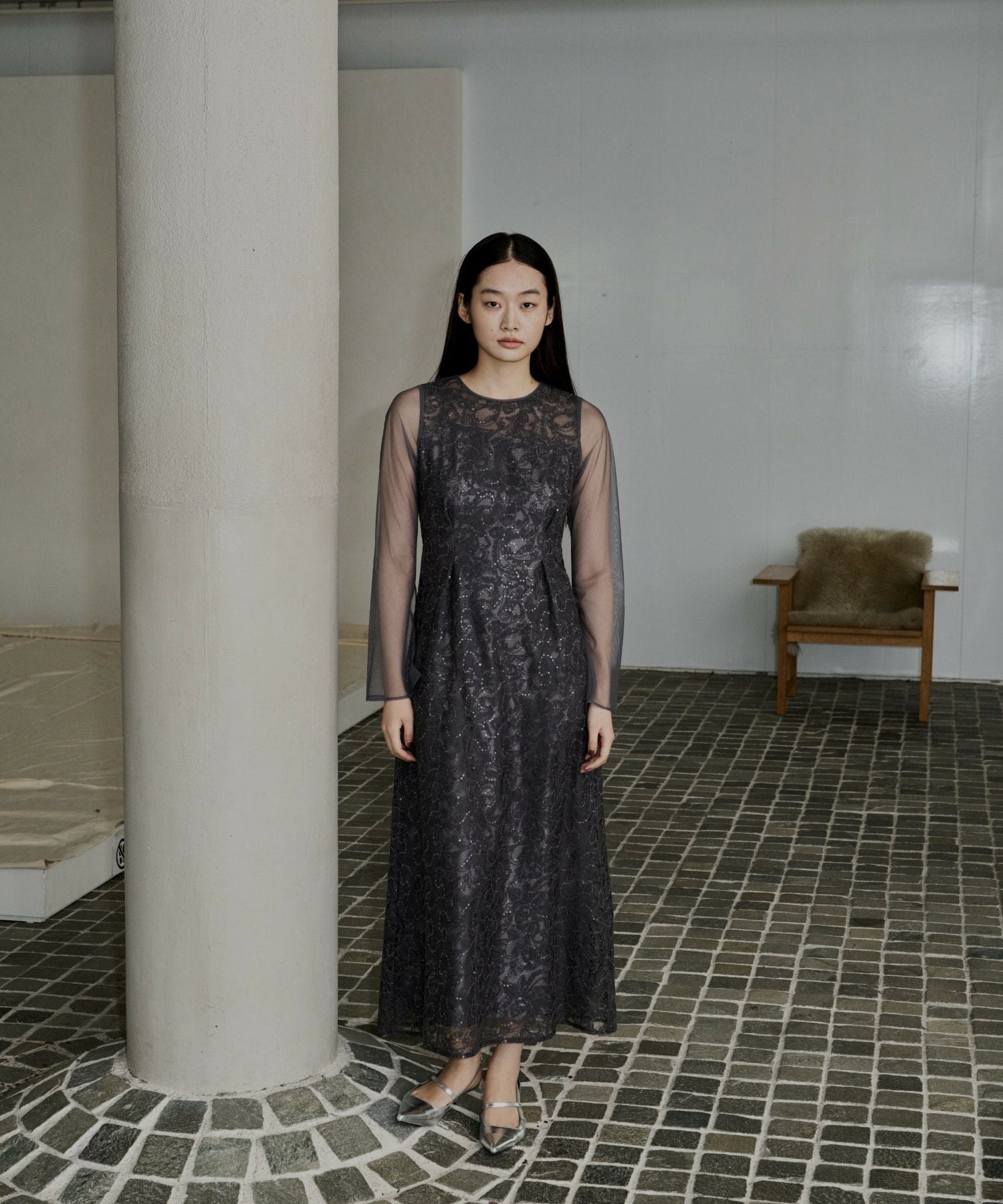 leaf embroidery back design dress | ANDRESD