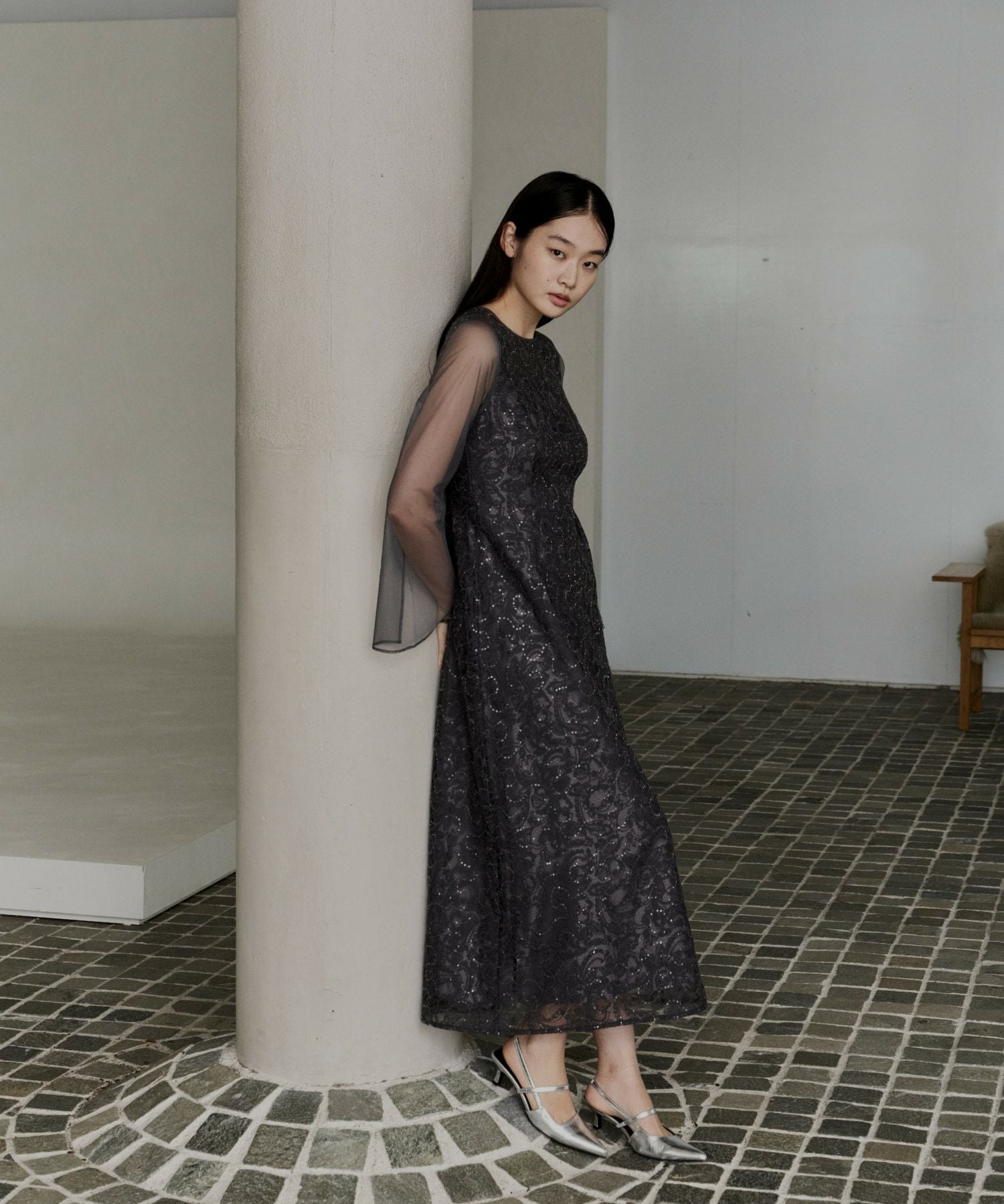 leaf embroidery back design dress | ANDRESD