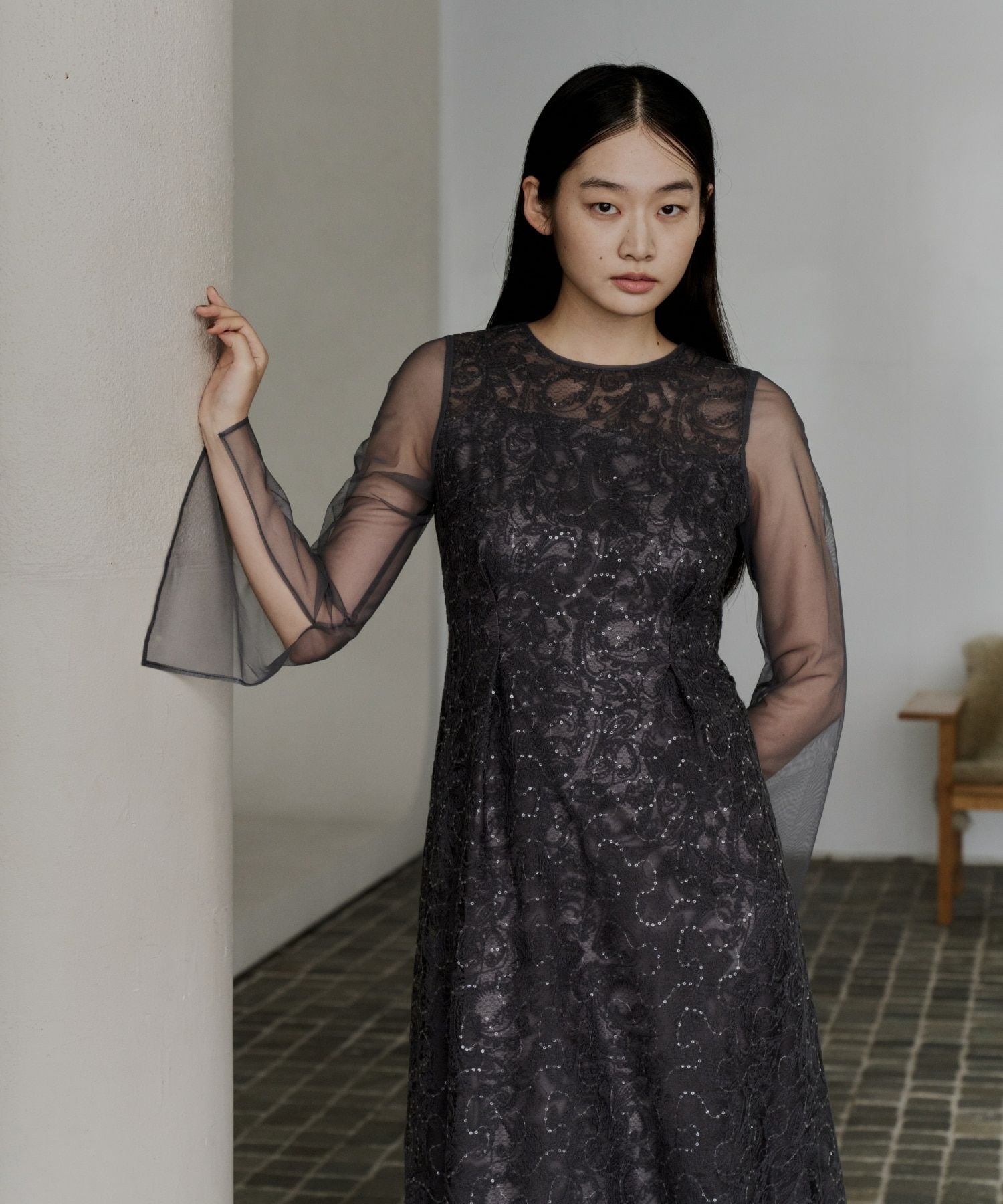 leaf embroidery back design dress | ANDRESD
