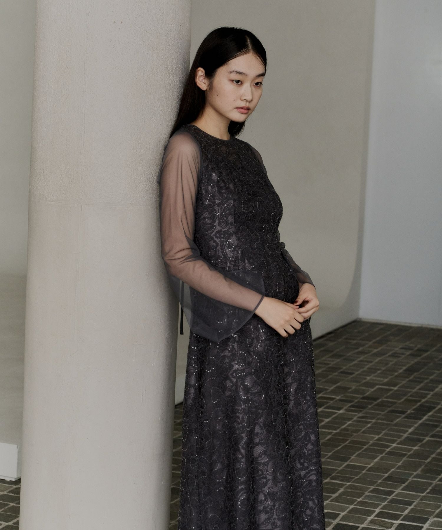 leaf embroidery back design dress | ANDRESD