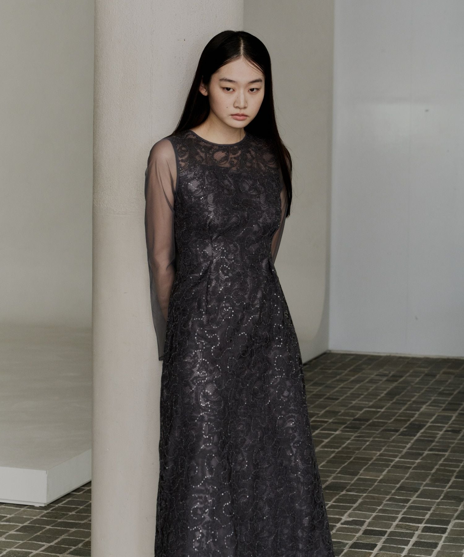 leaf embroidery back design dress | ANDRESD