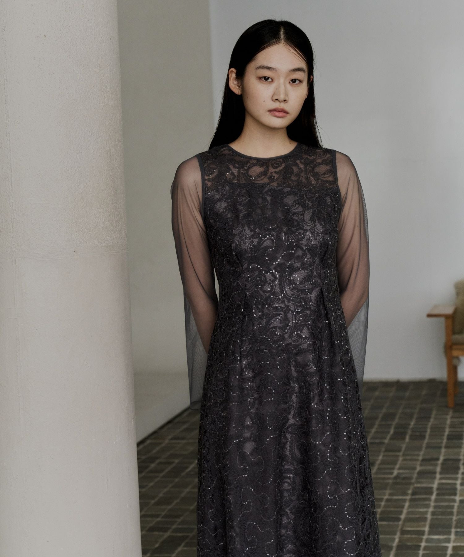 leaf embroidery back design dress | ANDRESD