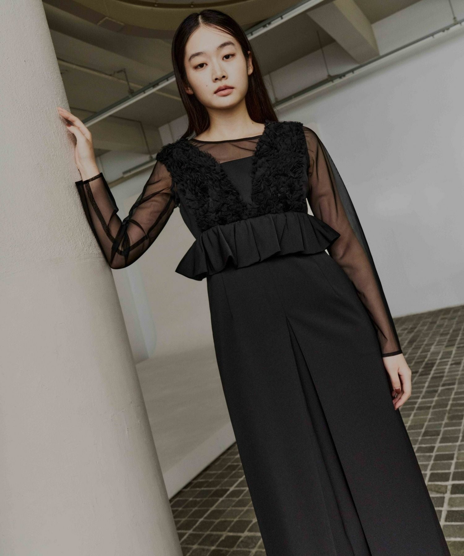 ANDRESD volume tulle peplum dress ブラック S volume tulle peplum dress | ANDRESD