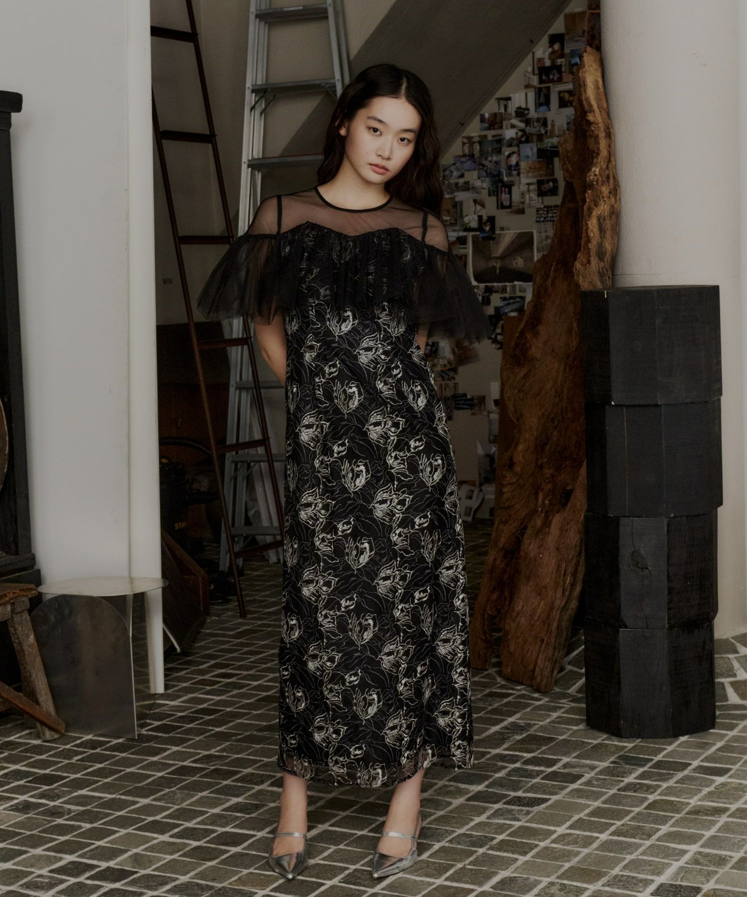 tulle frills embroidery dress | ANDRESD