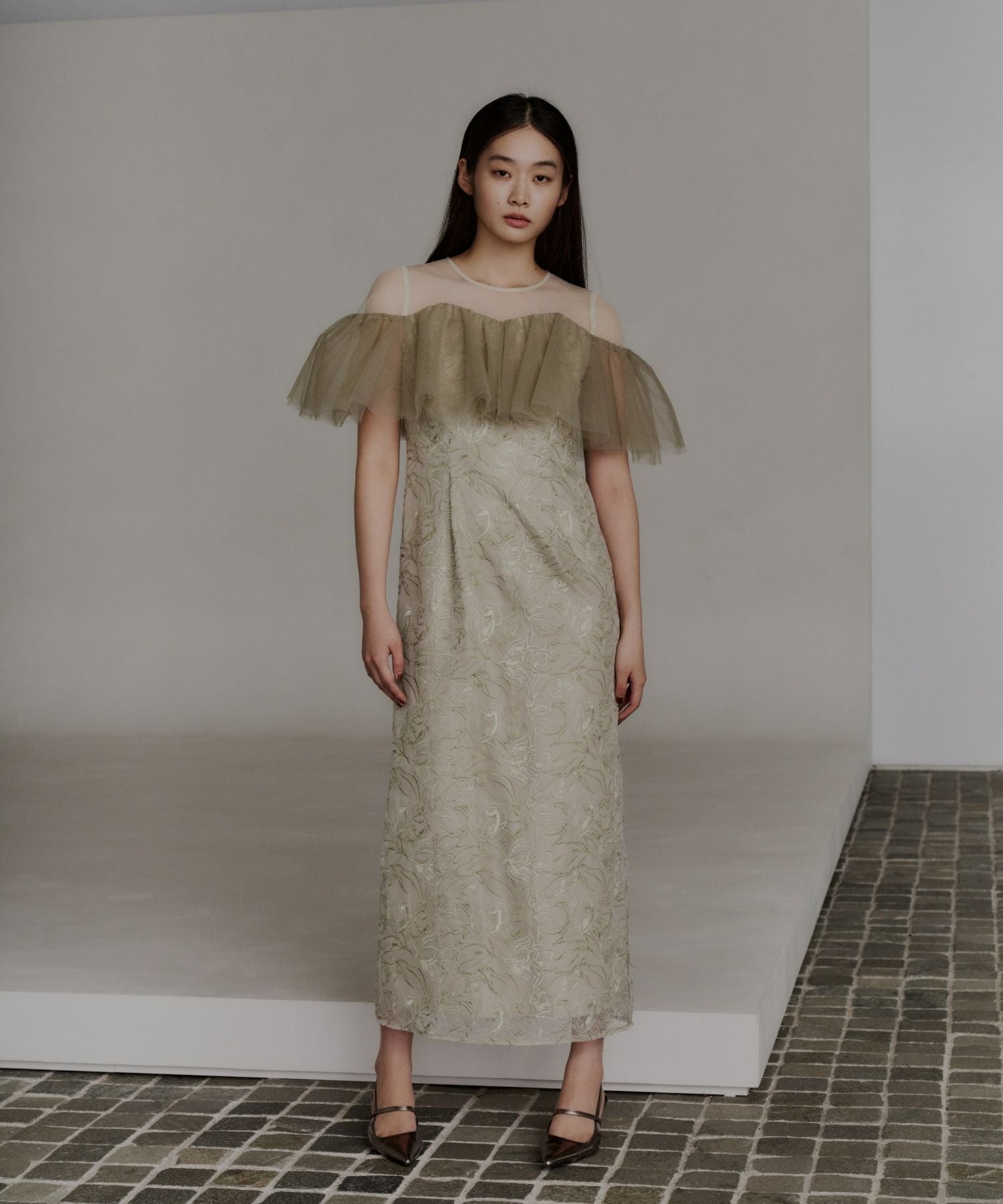 tulle frills embroidery dress | ANDRESD