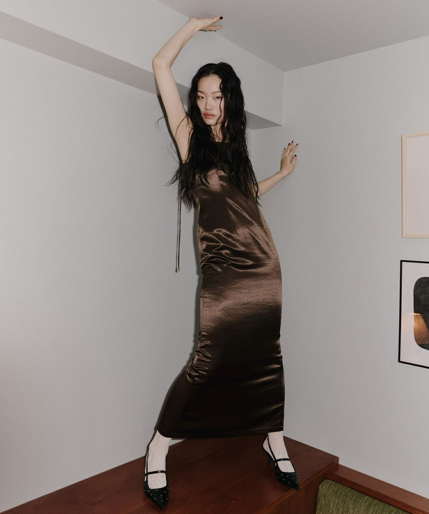 ANDRESD グロッシーサテンバックスリボンドレス glossy satin back ribbon dress | ANDRESD