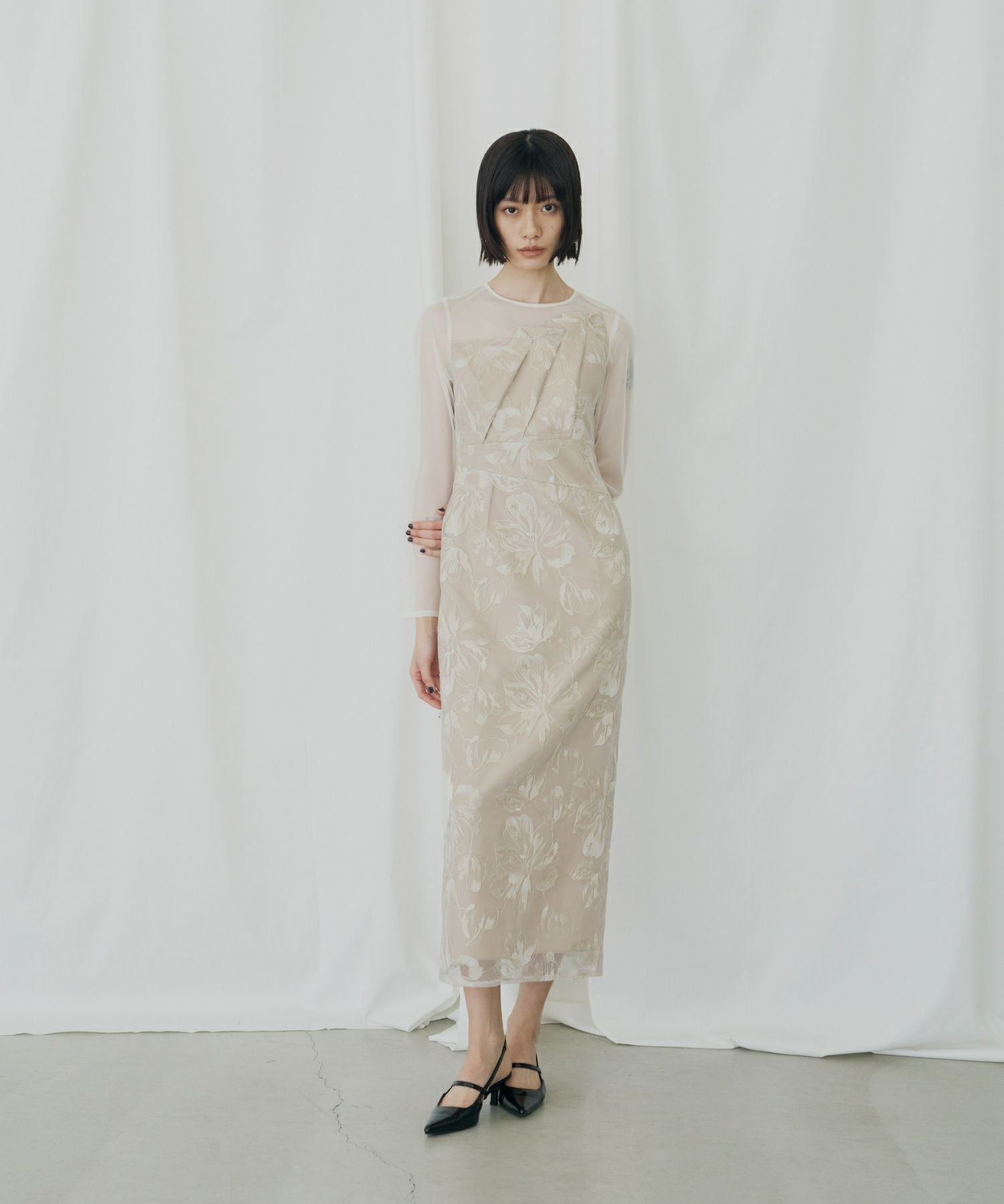 pleated front flower dress | ANDRESD