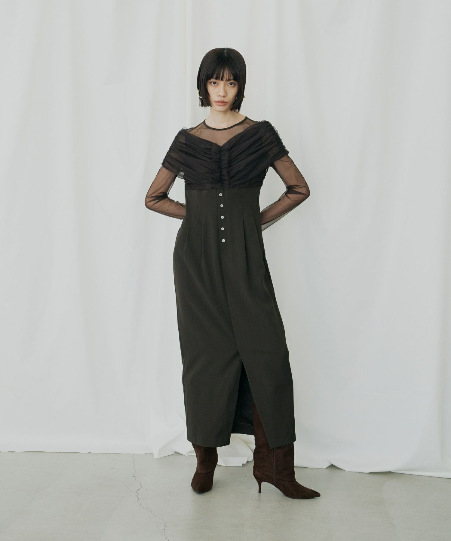 sheer gathered column dress | ANDRESD