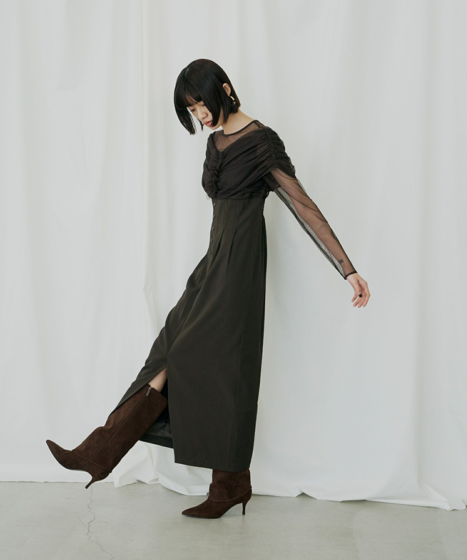 sheer gathered column dress | ANDRESD