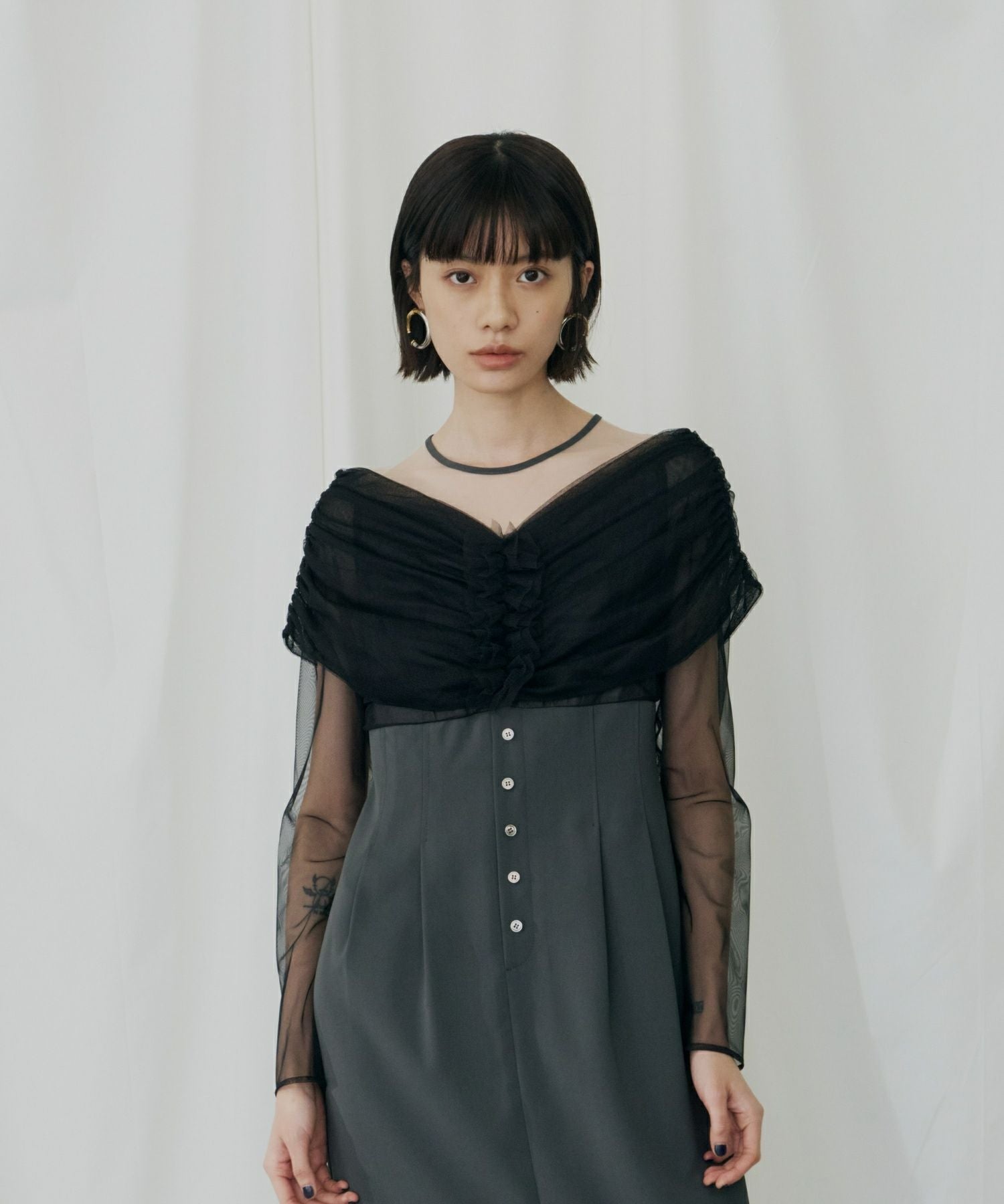 sheer gathered column dress | ANDRESD