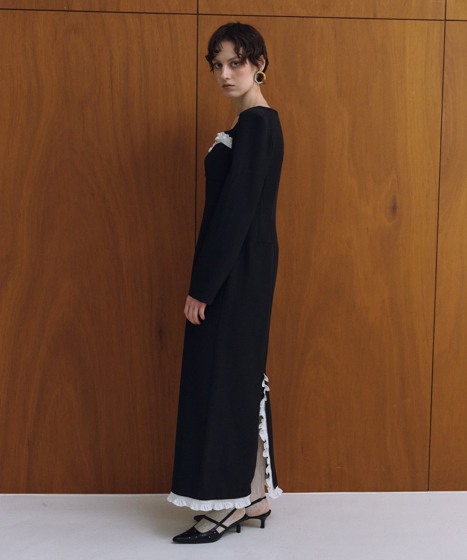 frills trim long dress | ANDRESD