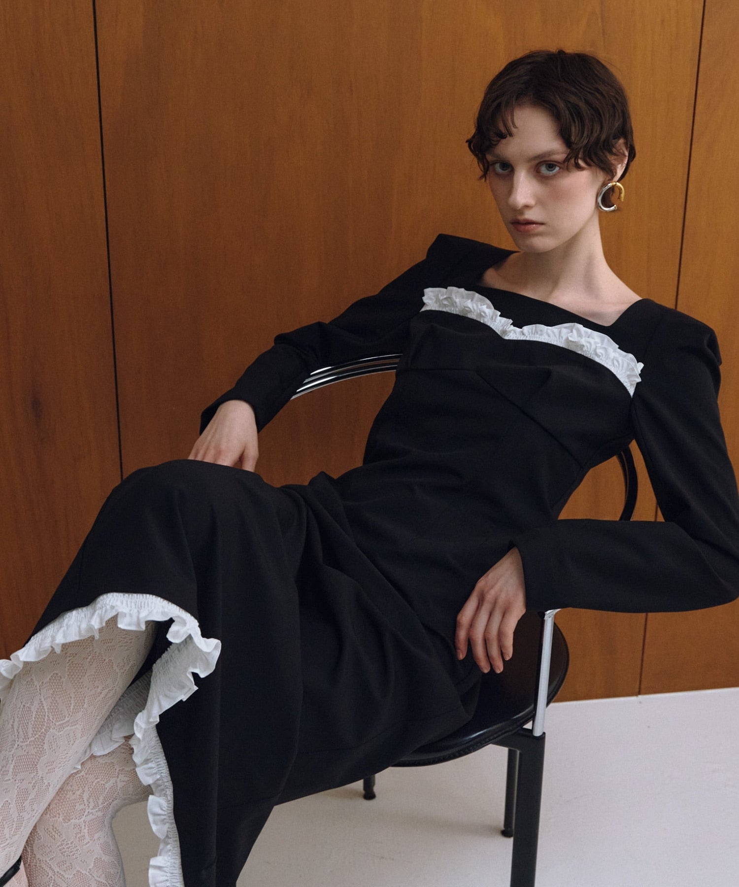 frills trim long dress | ANDRESD